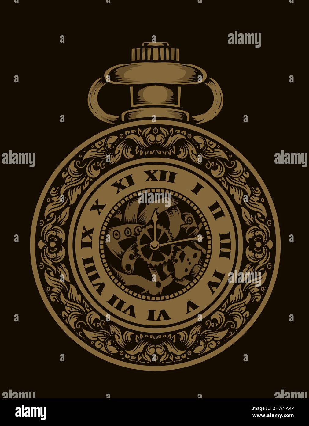 illustration vector antique clock with ornament Stock Vector