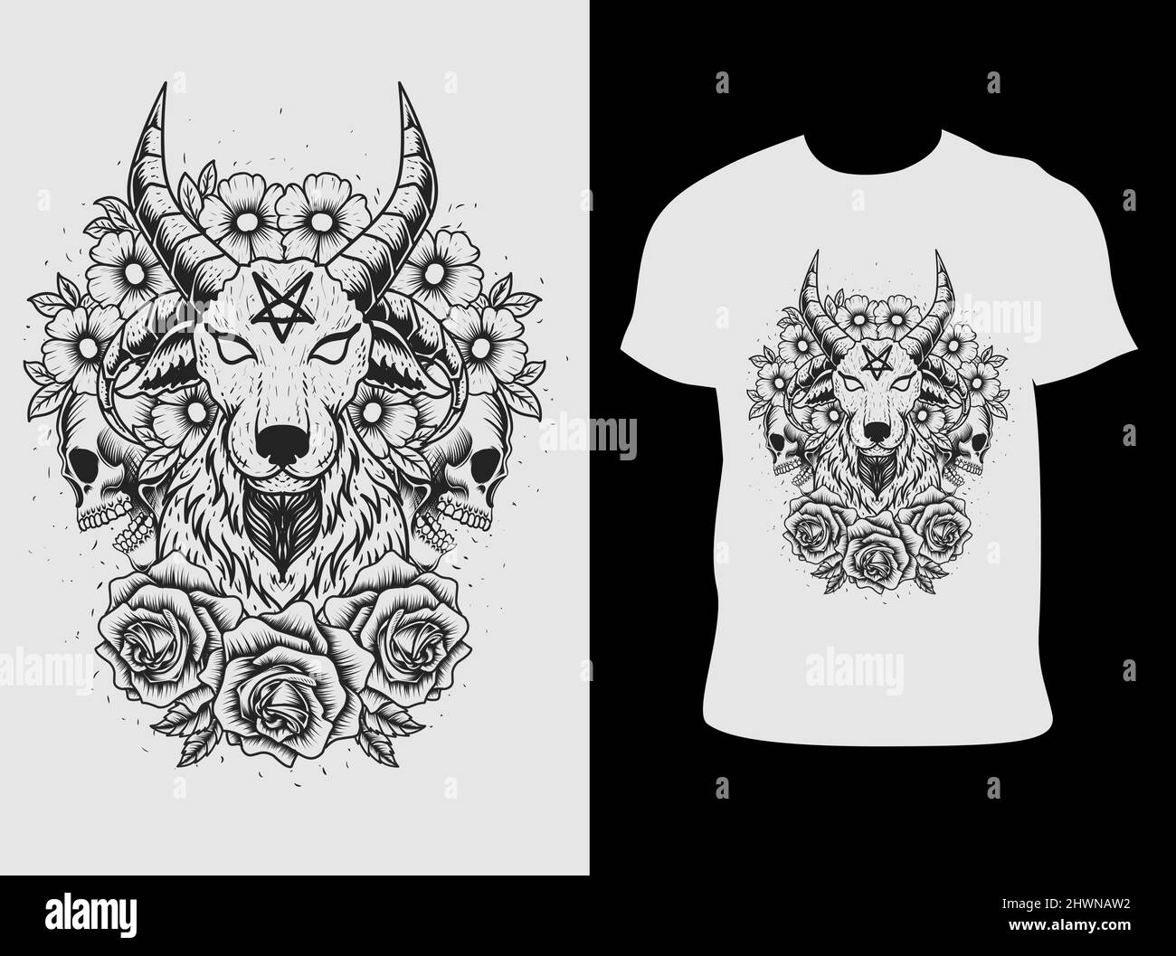 Ram Skull Tattoo Sketch T-shirt Printing Stock Vector (Royalty Free)  2173681219 | Shutterstock