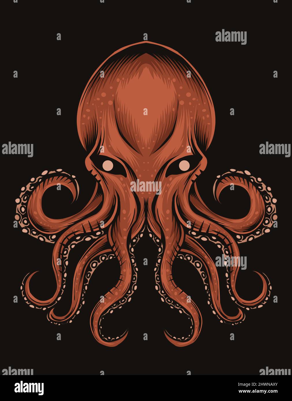 illustration vector octopus on black background Stock Vector