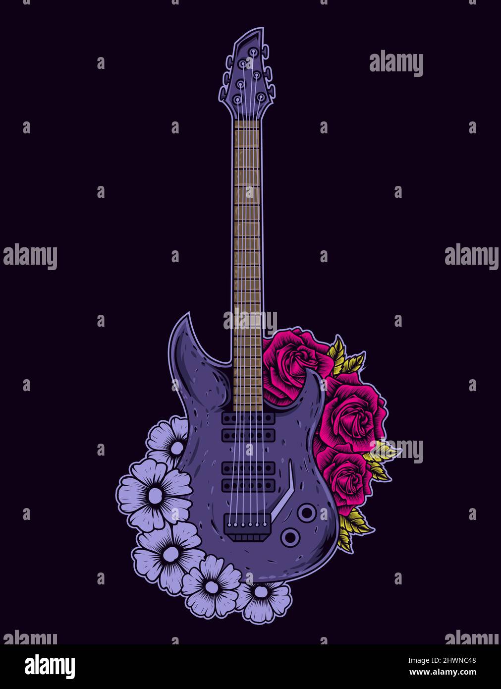 illustration vector electric guitar with flower Stock Vector Image