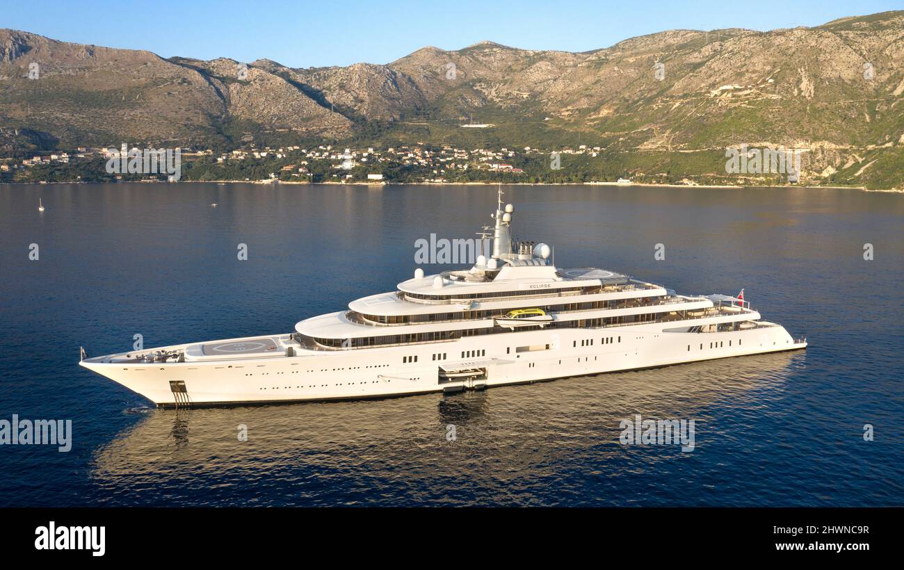 World's second largest yacht "Eclipse" owned by Russian billionaire oligarch Roman Abramovich. One of the most expensive yachts, image photo picture Stock Photo