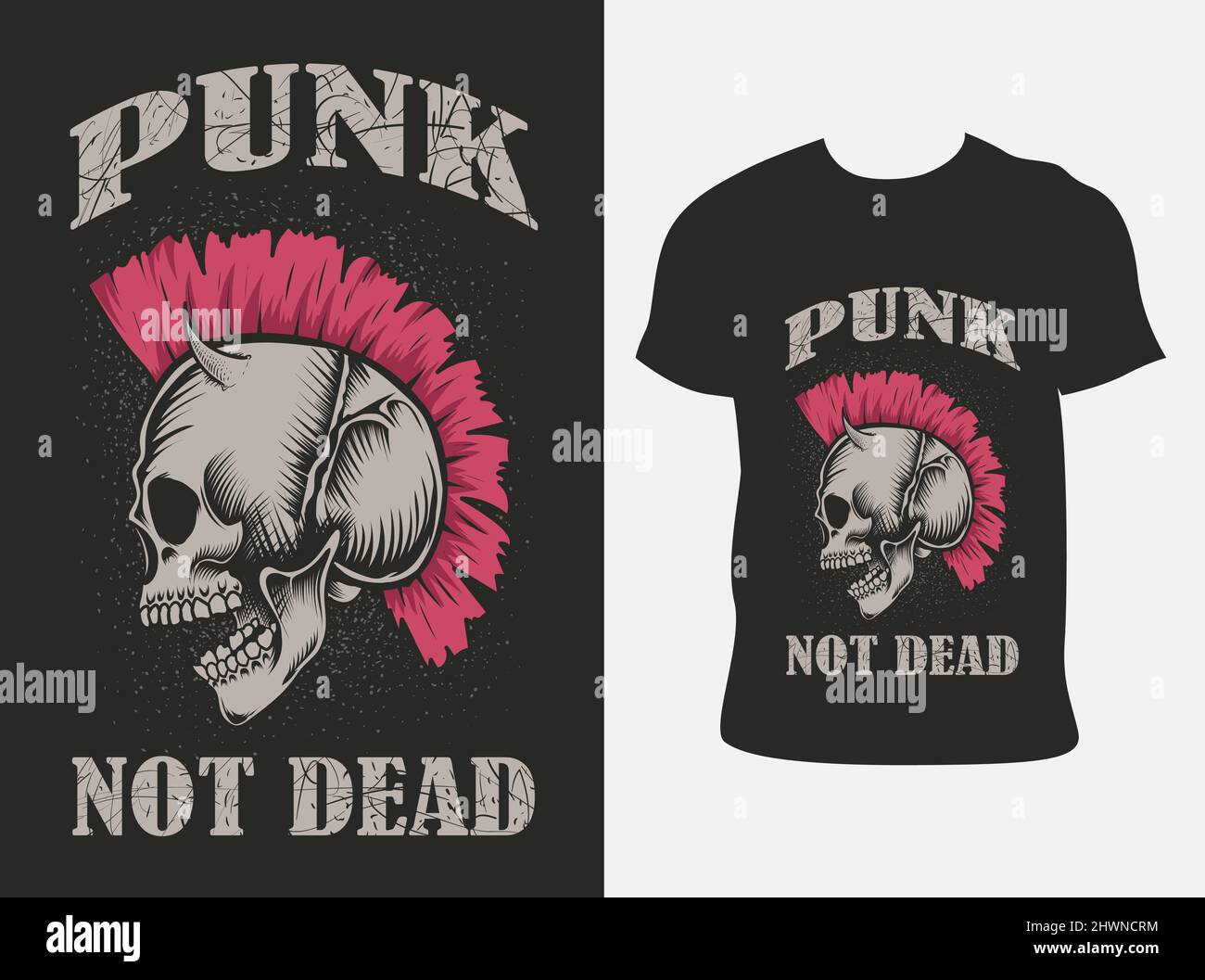 illustration vector punk skull with t shirt design Stock Vector