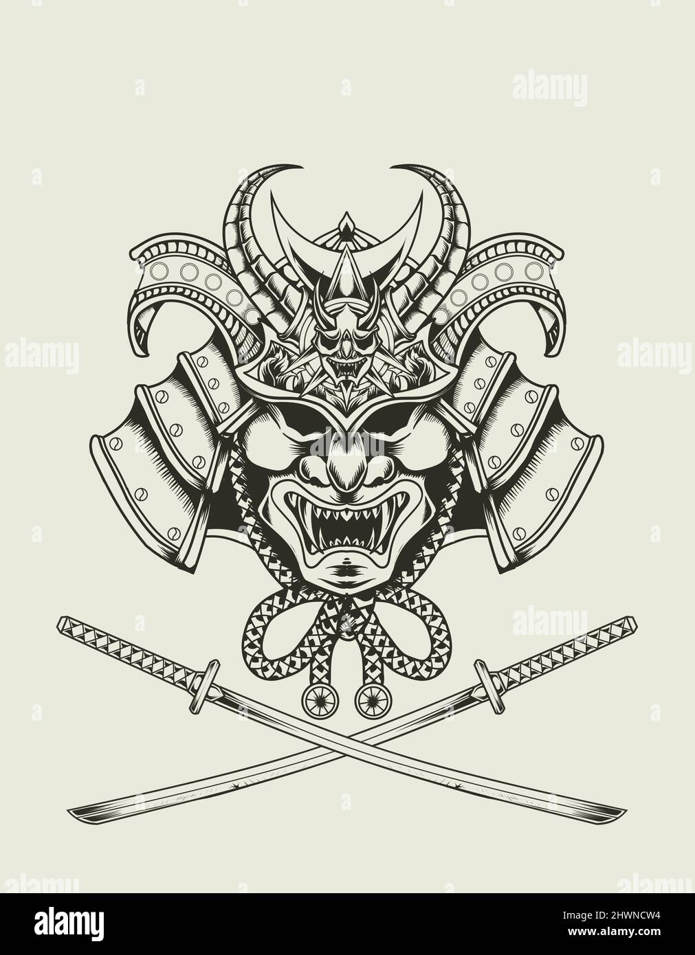 illustration vector samurai head monochrome style Stock Vector