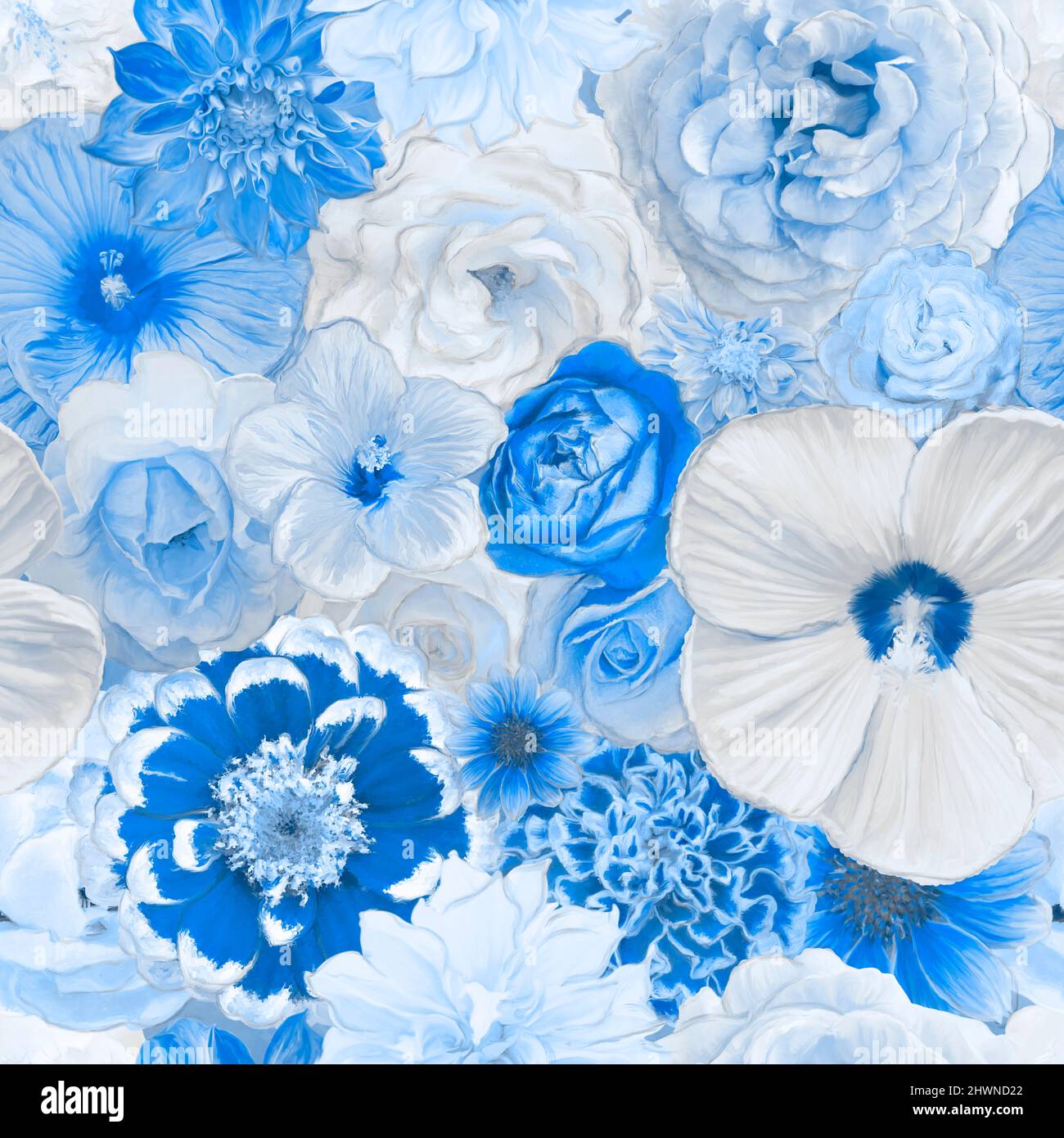 Seamless Background of Blue Flowers. Endless Pattern Stock Photo