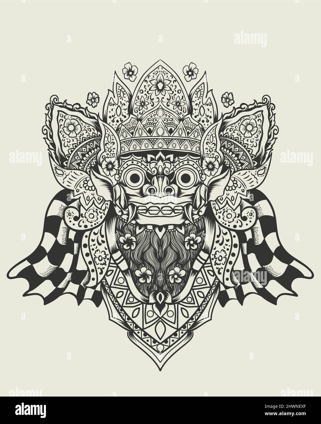 illustration vector barong head monochrome style Stock Vector Image ...