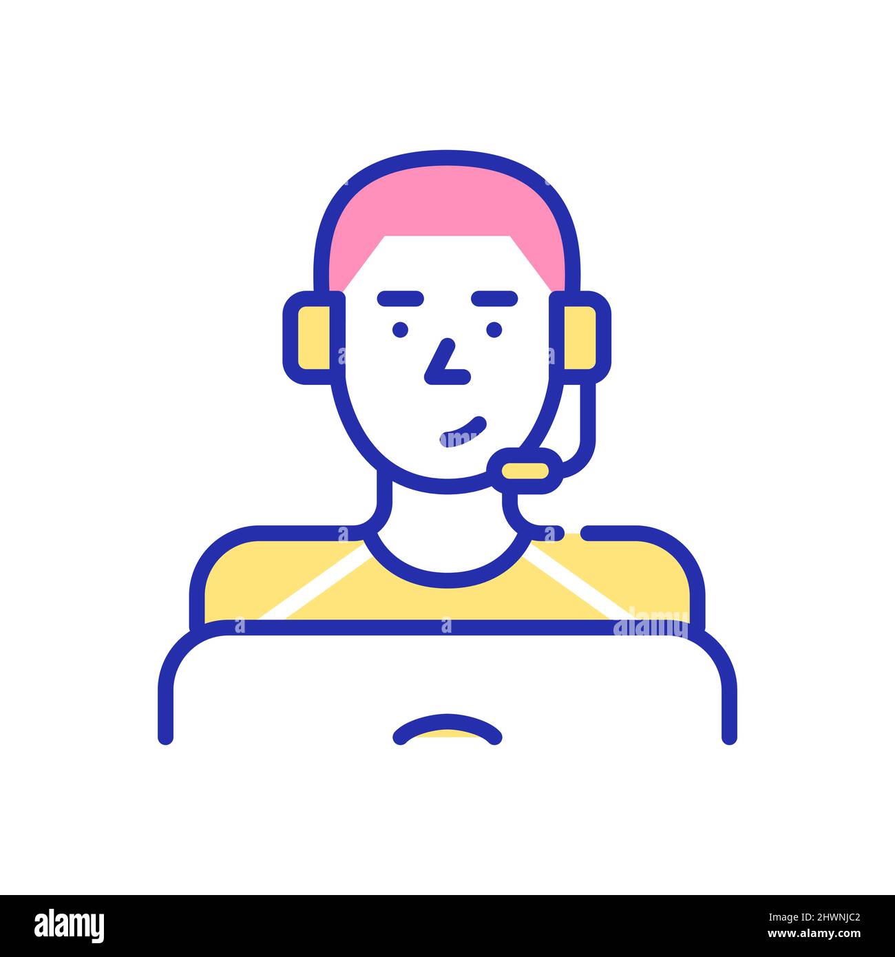 Young man wearing headset working as a call center agent. Pixel perfect ...