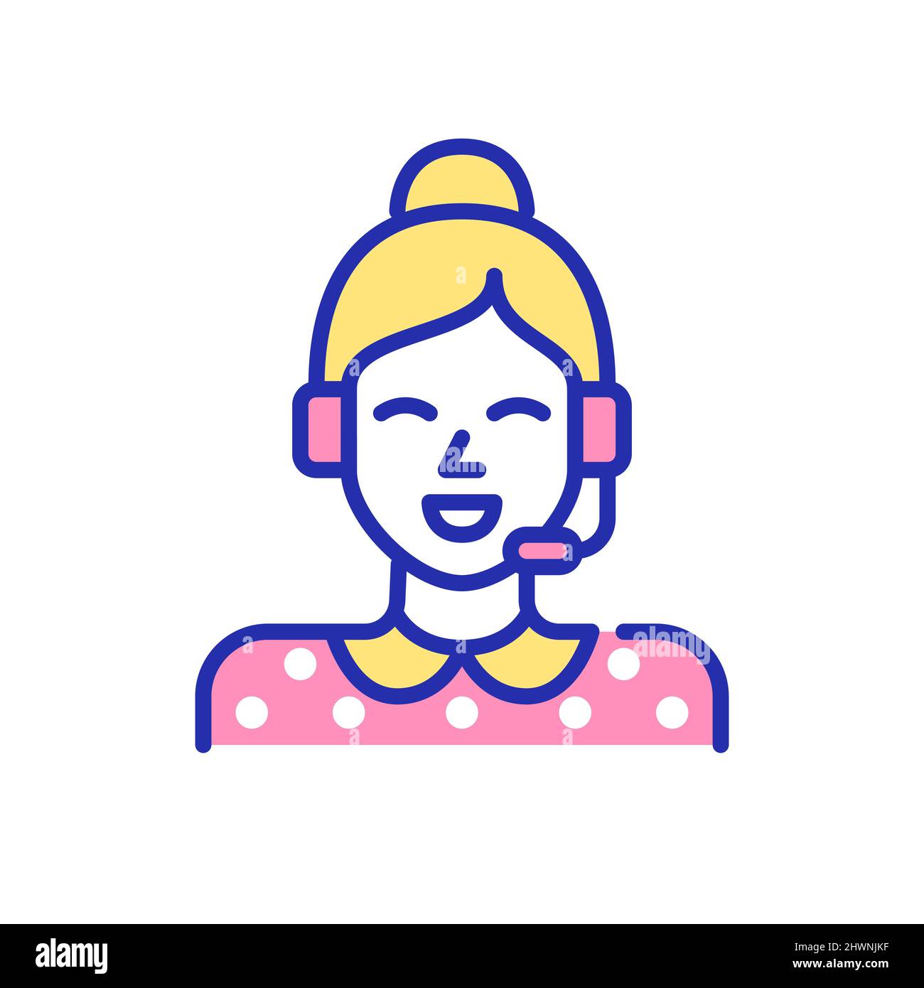 Cute young girl with a headset working at customer support. Pixel ...