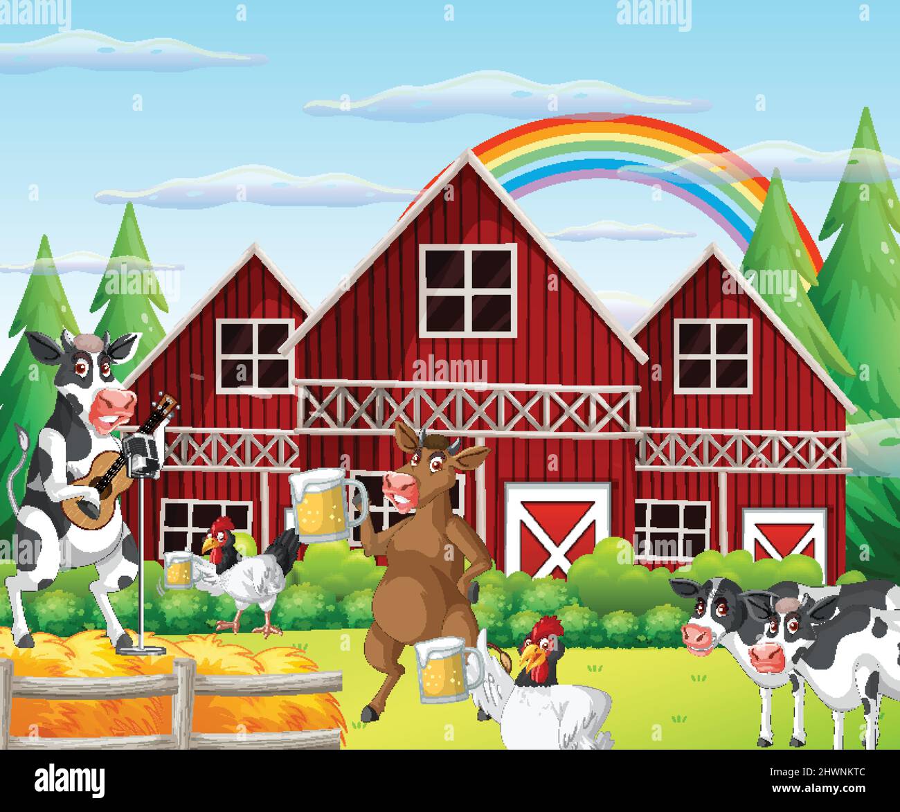 Scene with farm animal on the farm illustration Stock Vector Image ...