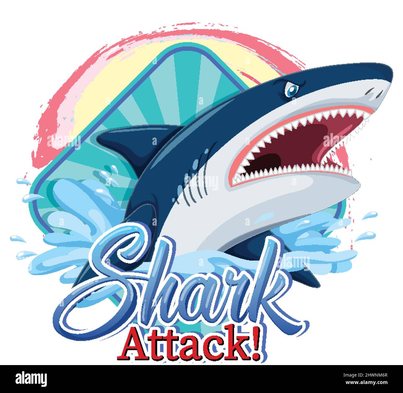 A Marine logo with big blue shark and Shark attack text illustration ...