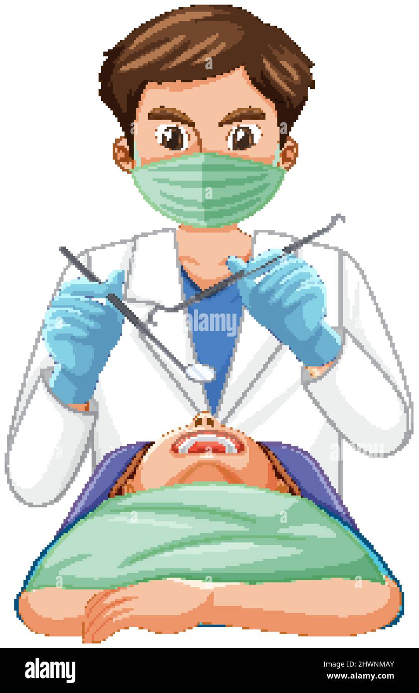 Dentist examining patient teeth on white background illustration Stock ...