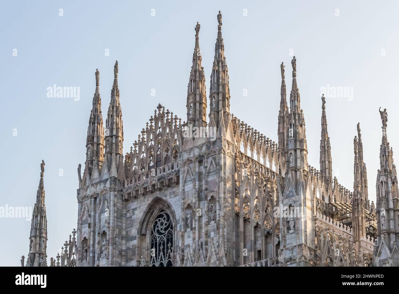 Architectural detail of The Milan Cathedral (Italian, Duomo di Milano), the cathedral church of Milan in Lombardy, Italy Stock Photo