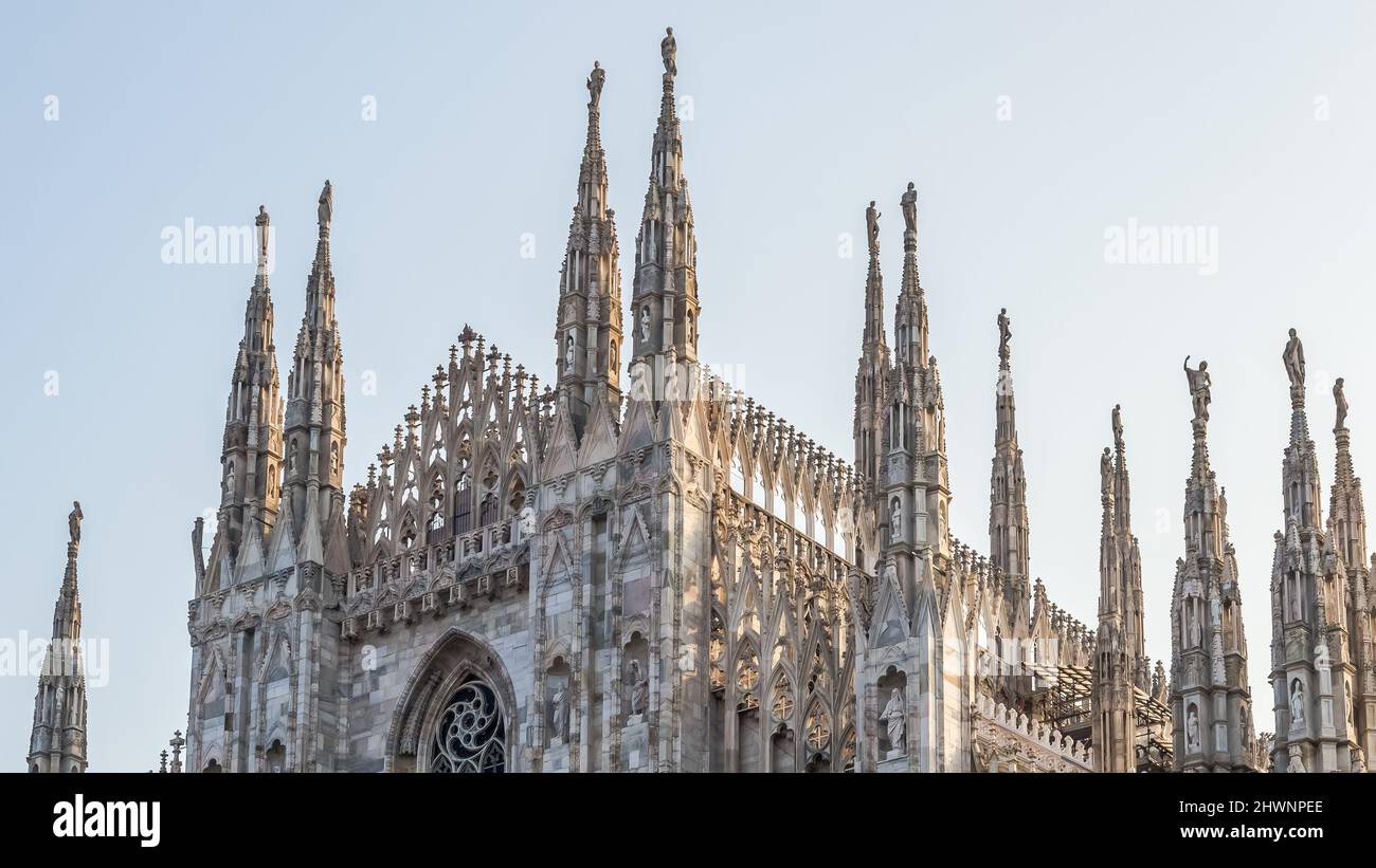 Architectural detail of The Milan Cathedral (Italian, Duomo di Milano), the cathedral church of Milan in Lombardy, Italy Stock Photo