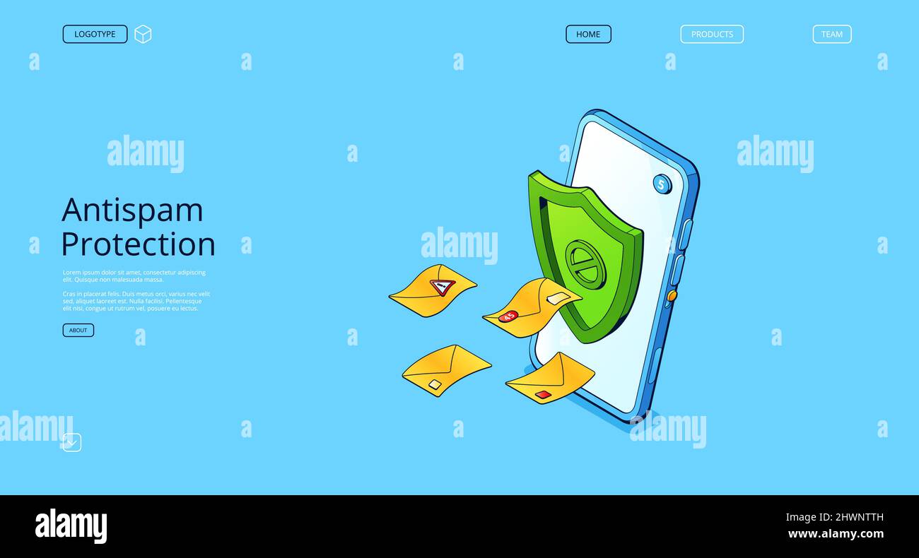 Anti spam protection landing page. Concept of email security, safety