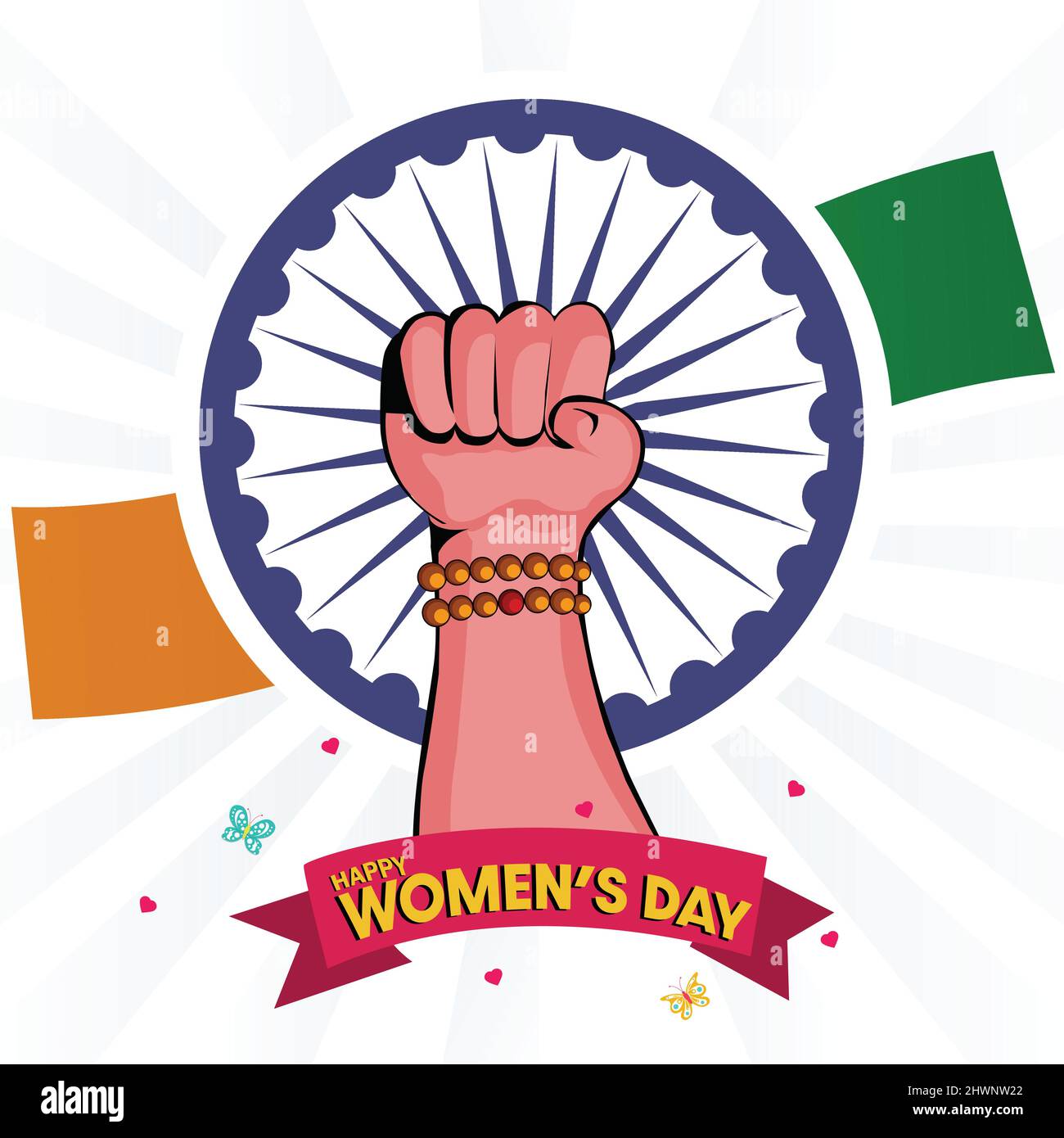 8 March Concept. International Women's Day poster with a hand fist ...