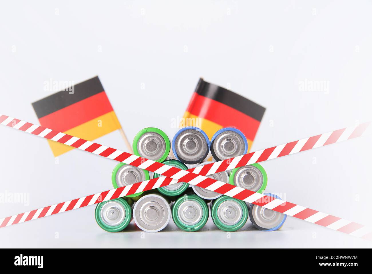 Battery ban in germany. Batteries are enclosed with red and white tape