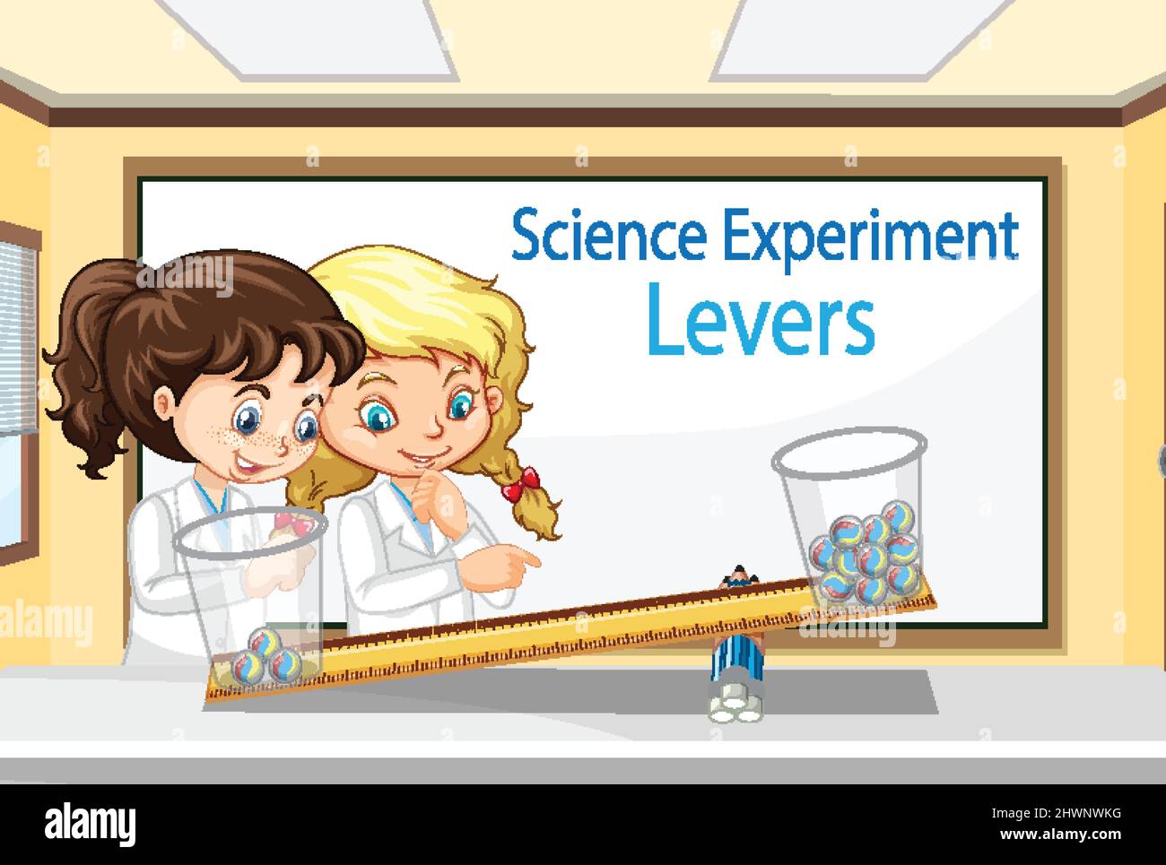 Science concept with levers experiment illustration Stock Vector Image