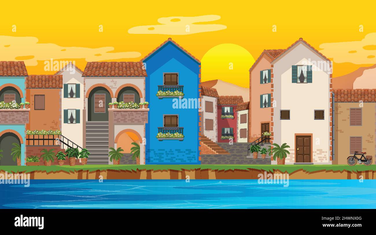 Scene with many buildings in city illustration Stock Vector Image & Art ...