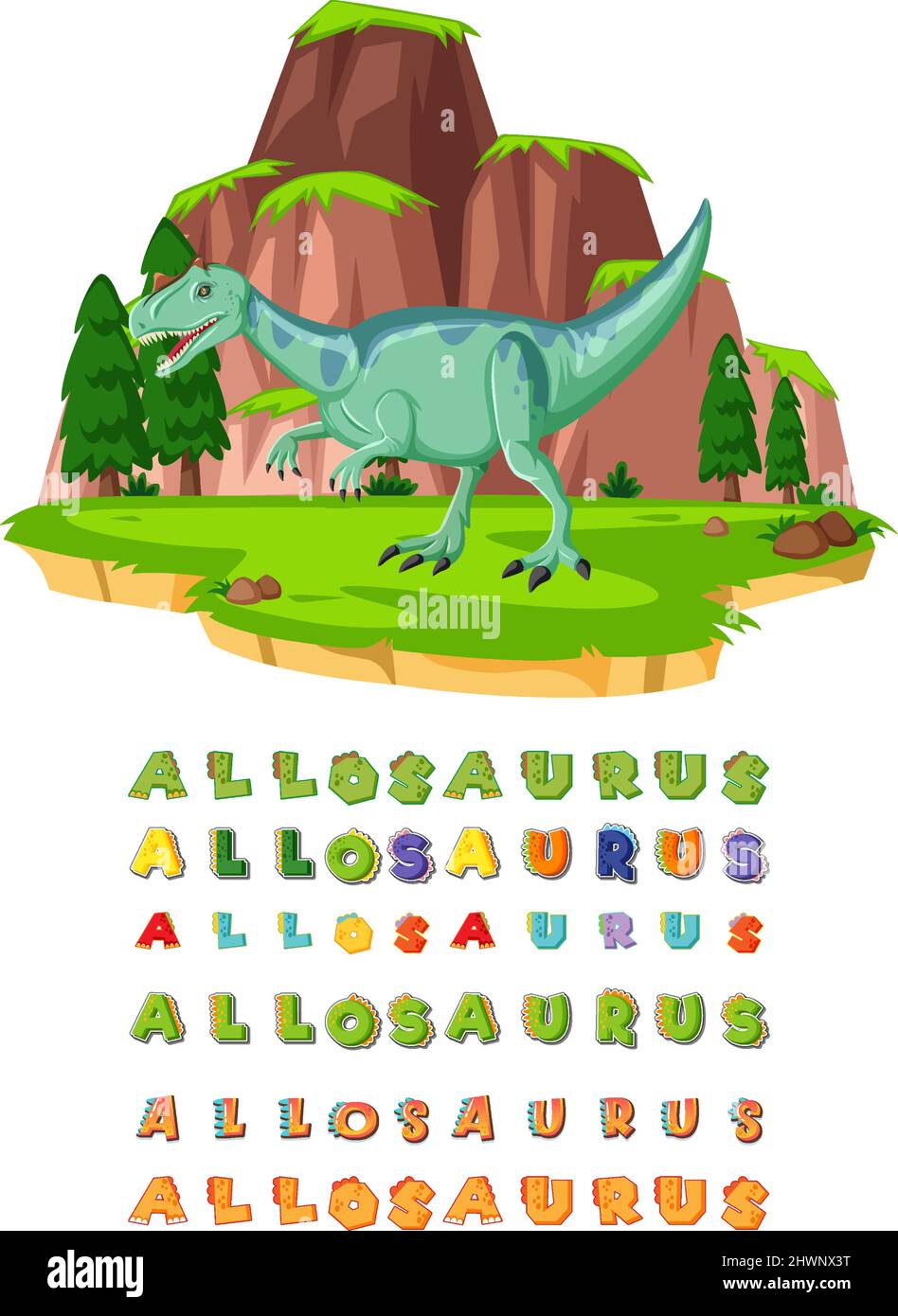 Font design for allosaurus in the field illustration Stock Vector Image ...