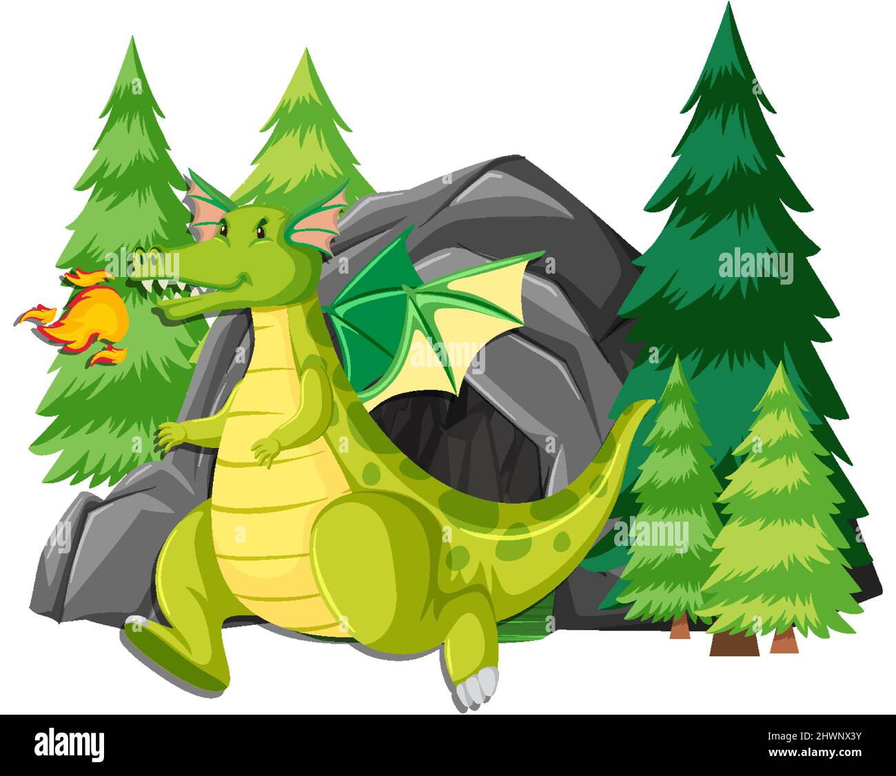 Green dragon in front of cave illustration Stock Vector Image & Art - Alamy
