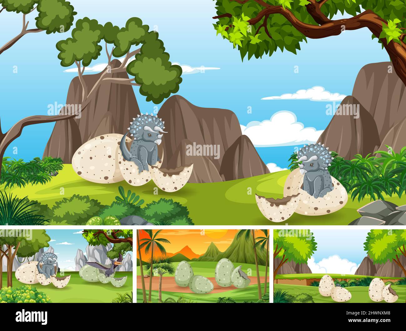 Scene with dinosaurs in the forest illustration Stock Vector Image ...