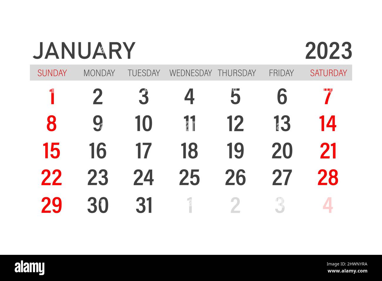 Calendar 2023 Template January 2023 Layout Printable Minimalist 
