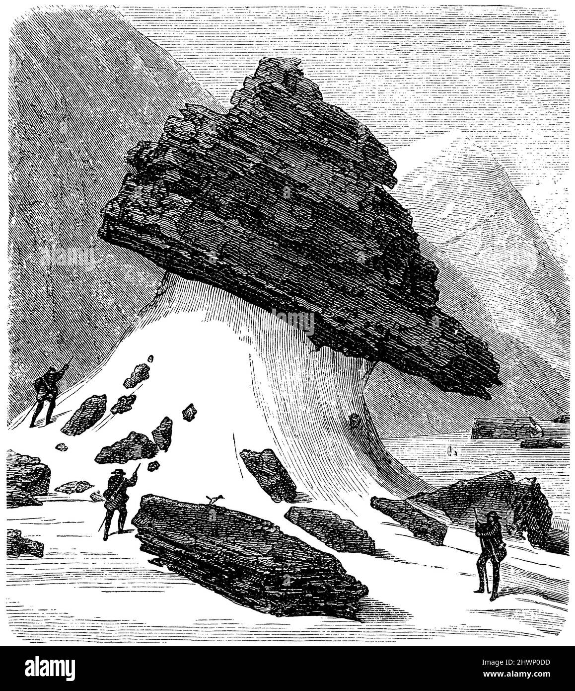 Erratic granite block on the Aar glacier, ,  (encyclopedia, 1893), Erratischer Granitblock auf dem Aargletscher, Bloc de granit ératique sur le glacier de l'Aar Stock Photo