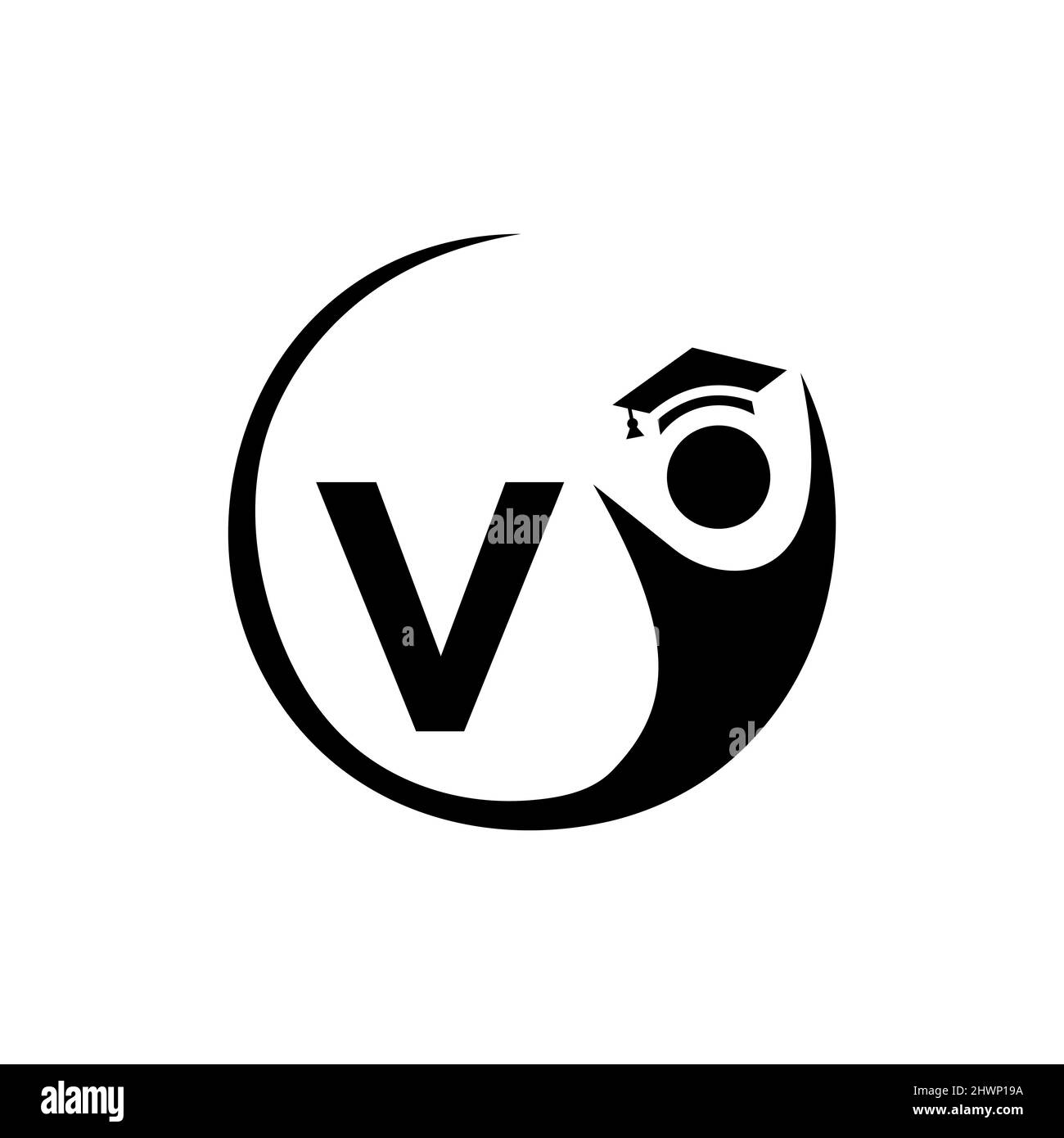 Letter V Education Logo Template. Education Logo On V Letter, Initial Education Hat Concept Template Stock Vector