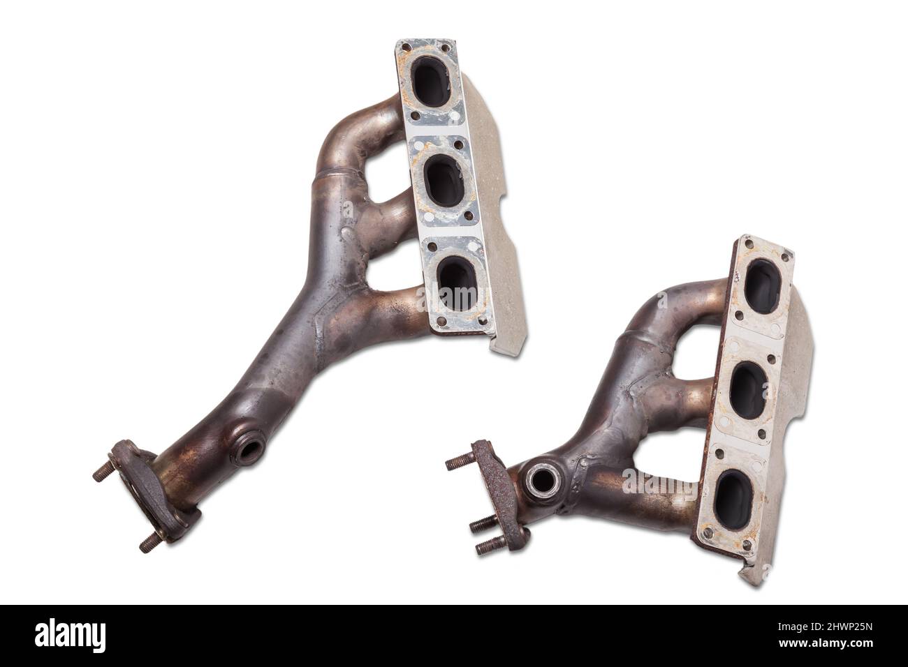 A automotive exhaust manifold isolated on white. Exhaust manifold car