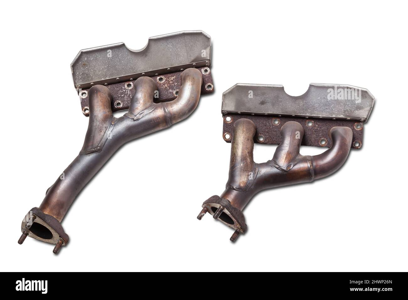 A automotive exhaust manifold isolated on white. Exhaust manifold car stock pictures, royalty