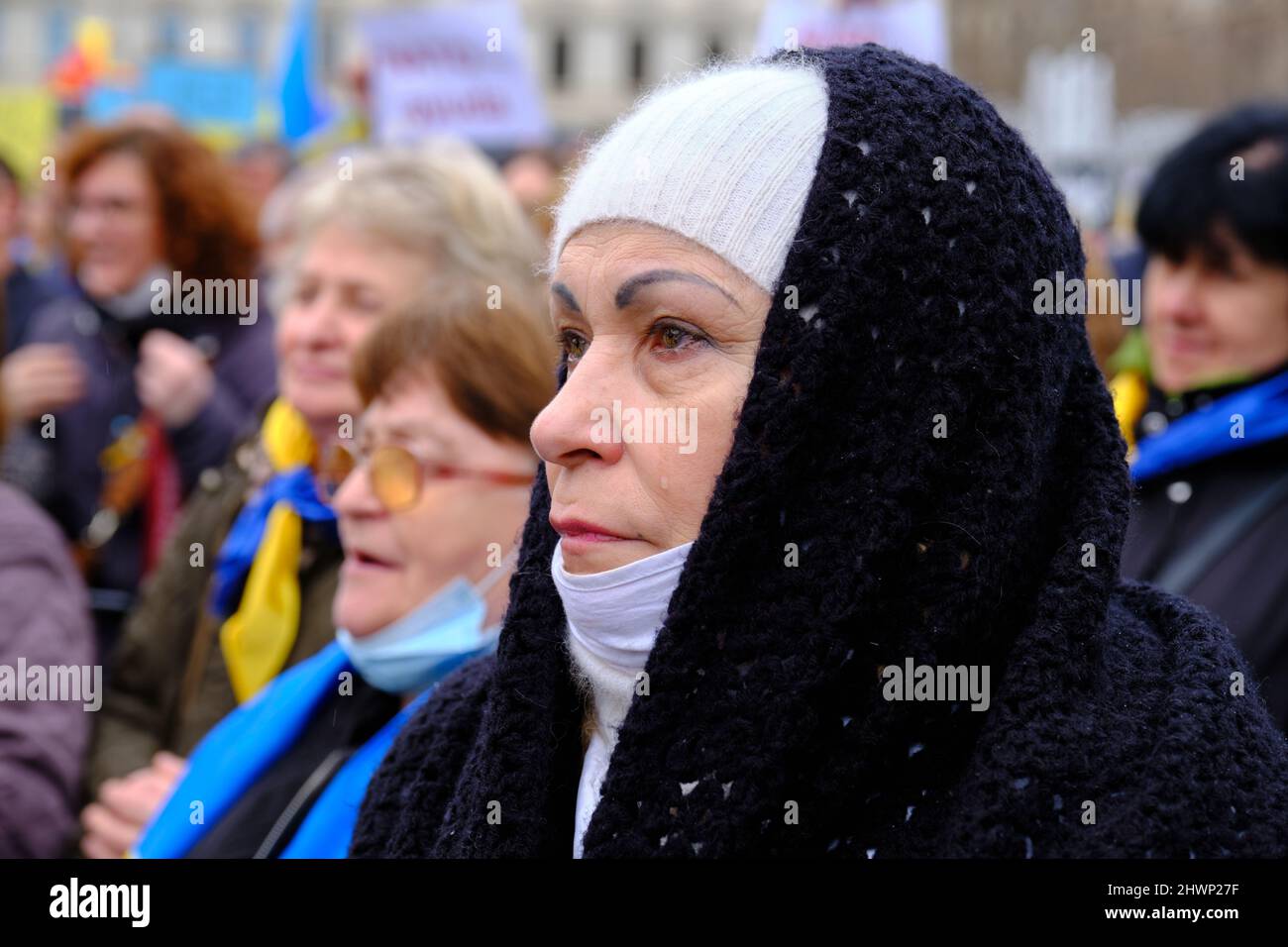 Barcelona, Spain; March 6, 2022: People demonstrating against the war ...