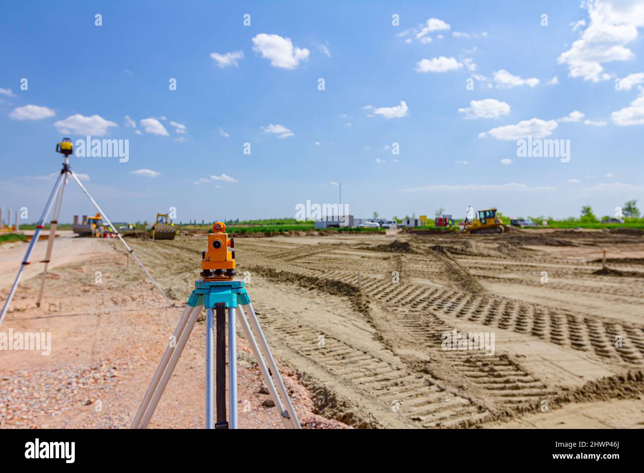Surveyor instrument for measuring level on construction site, roller ...