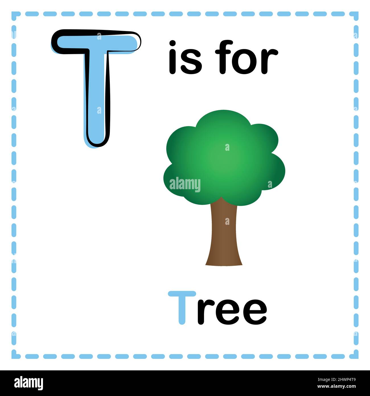 Alphabet t is for tree vector image. alphabet flash card Stock Vector