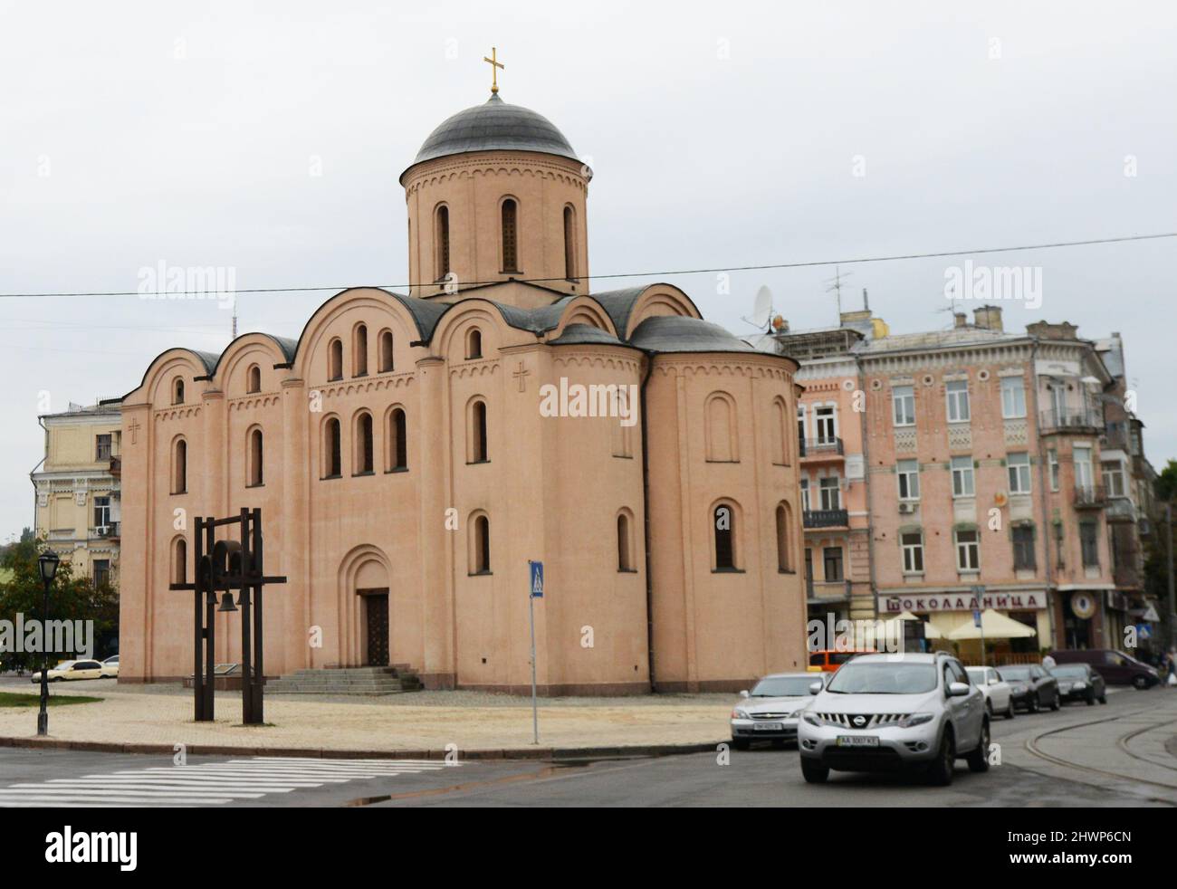 Pyrohoshcha Dormition of the Mother of God Church in the Kontraktova Square in Kyiv, Ukraine. Stock Photo