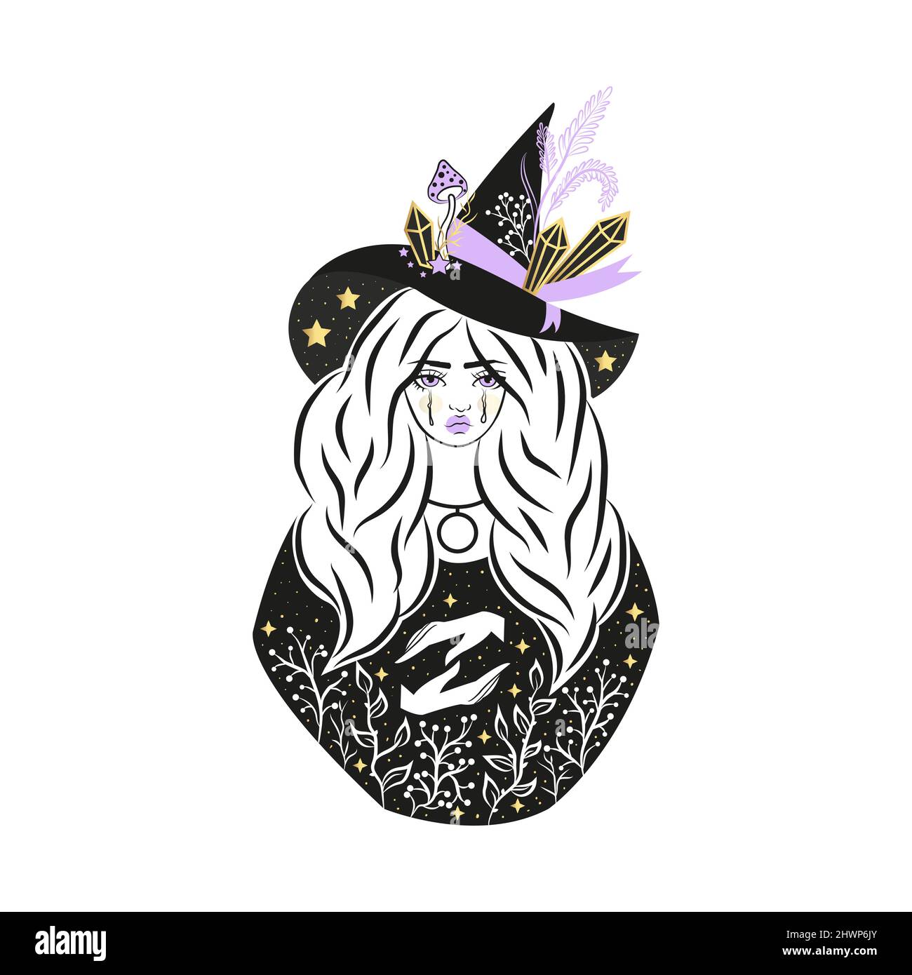 Beautiful woman witch black cat Cut Out Stock Images & Pictures - Alamy