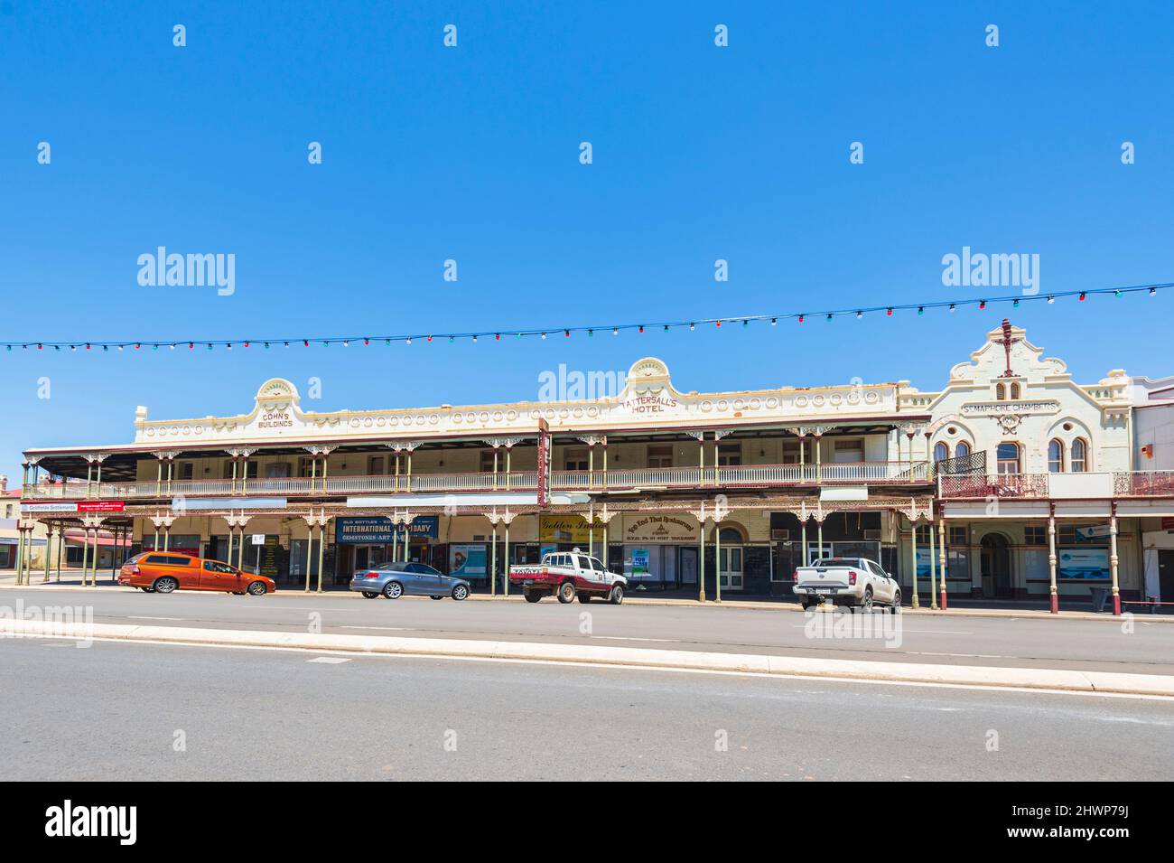 Colonial architecture of the Tattersall's Hotel in Hannan Street, Kalgoorlie main street, Western Australia, WA, Australia Stock Photo