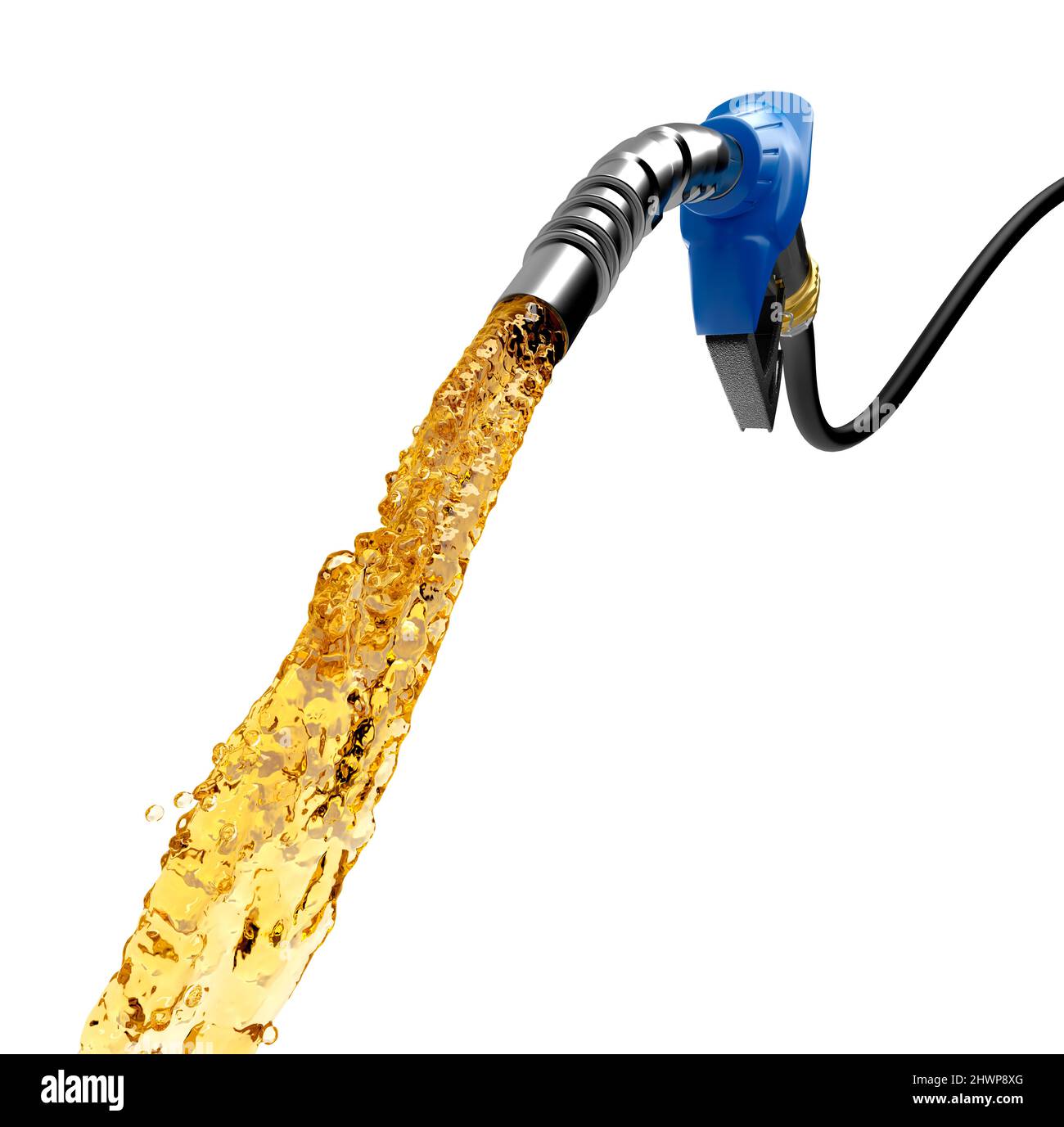Gasoline gushing out from blue color petrol pump - 3D Rendering Stock Photo