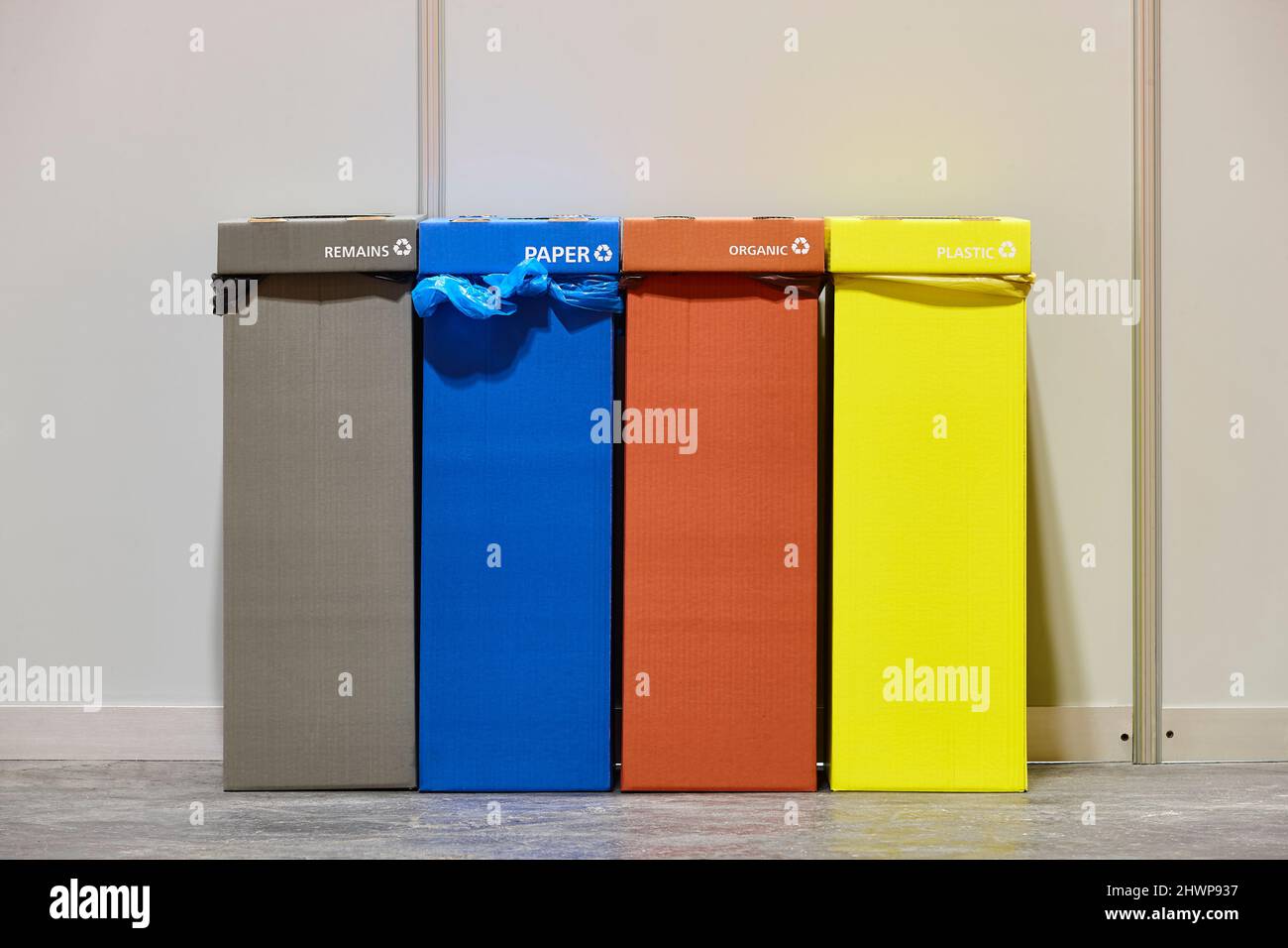 Cardboard recyclible litter boxes. Rubbish segregation. Waste