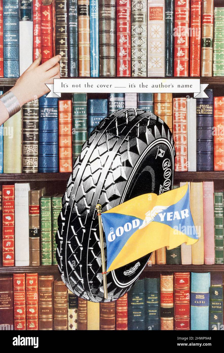 Advertisement for Goodyear motor car tyres circa 1950. Stock Photo