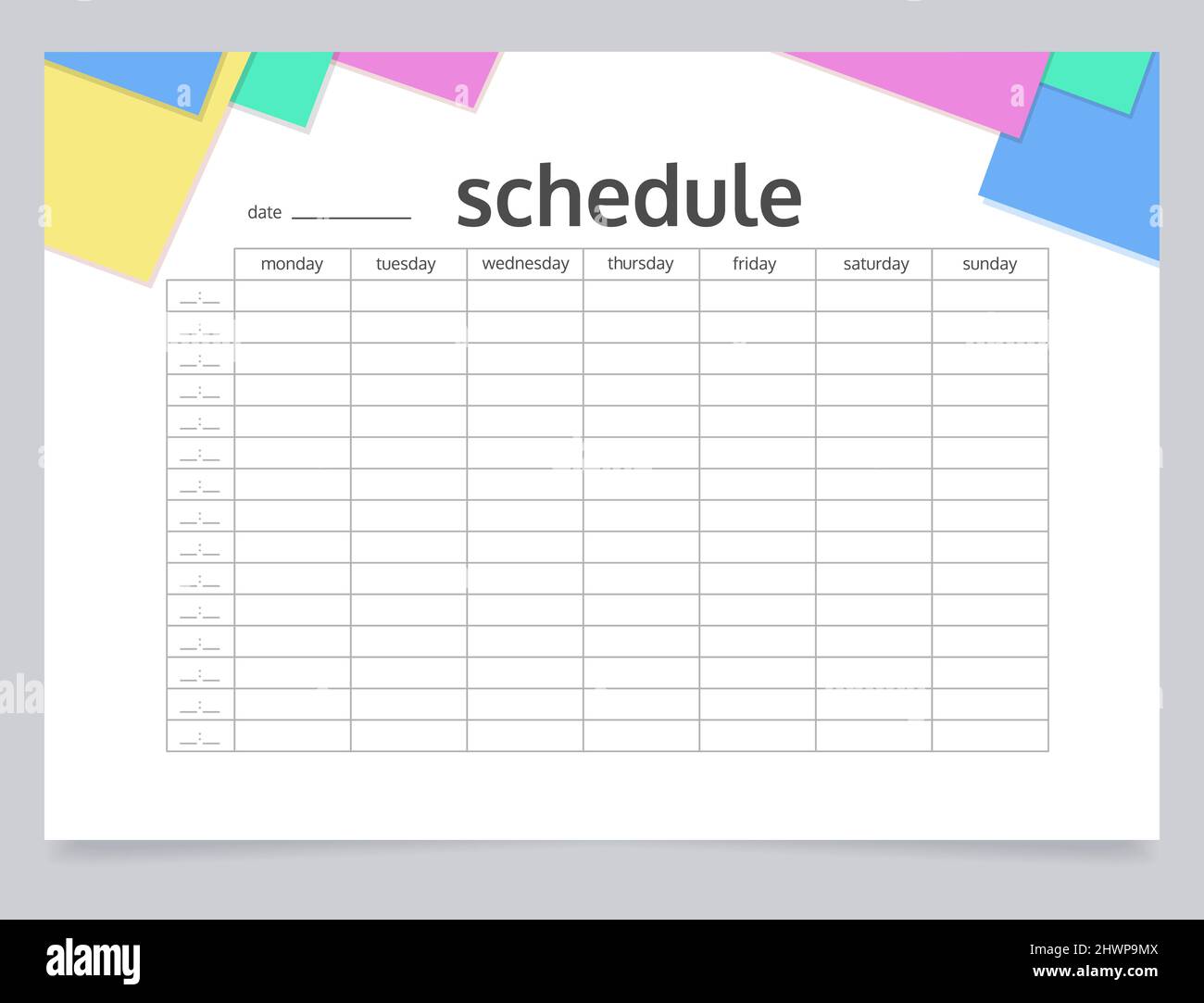 school timetable worksheet design template blank printable goal setting sheet time management sample scheduling page for organizing personal tasks stock vector image art alamy