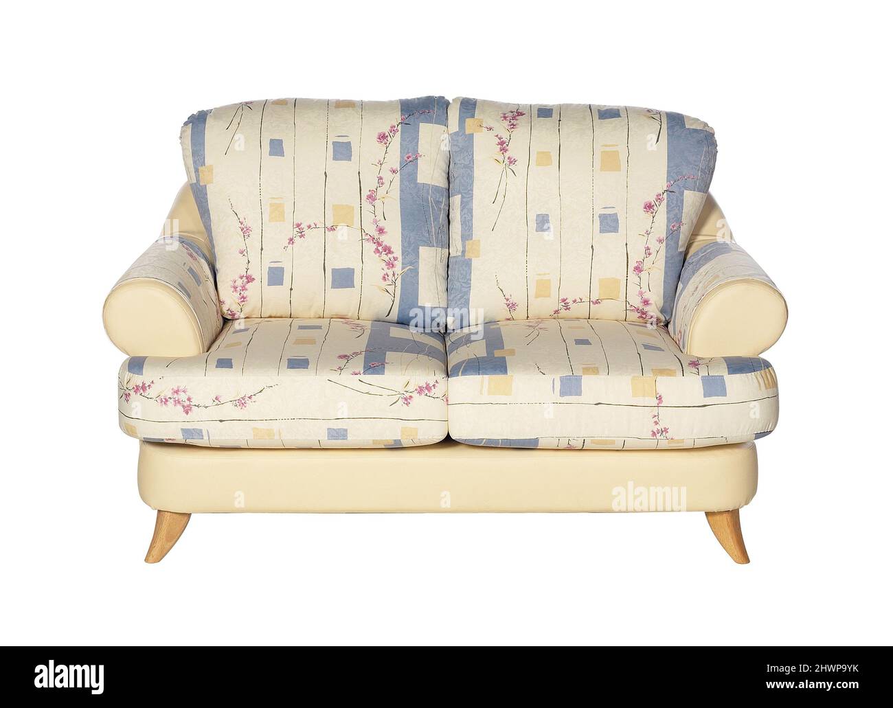 Vintage floral patterned upholstery fabrics sofa on white background