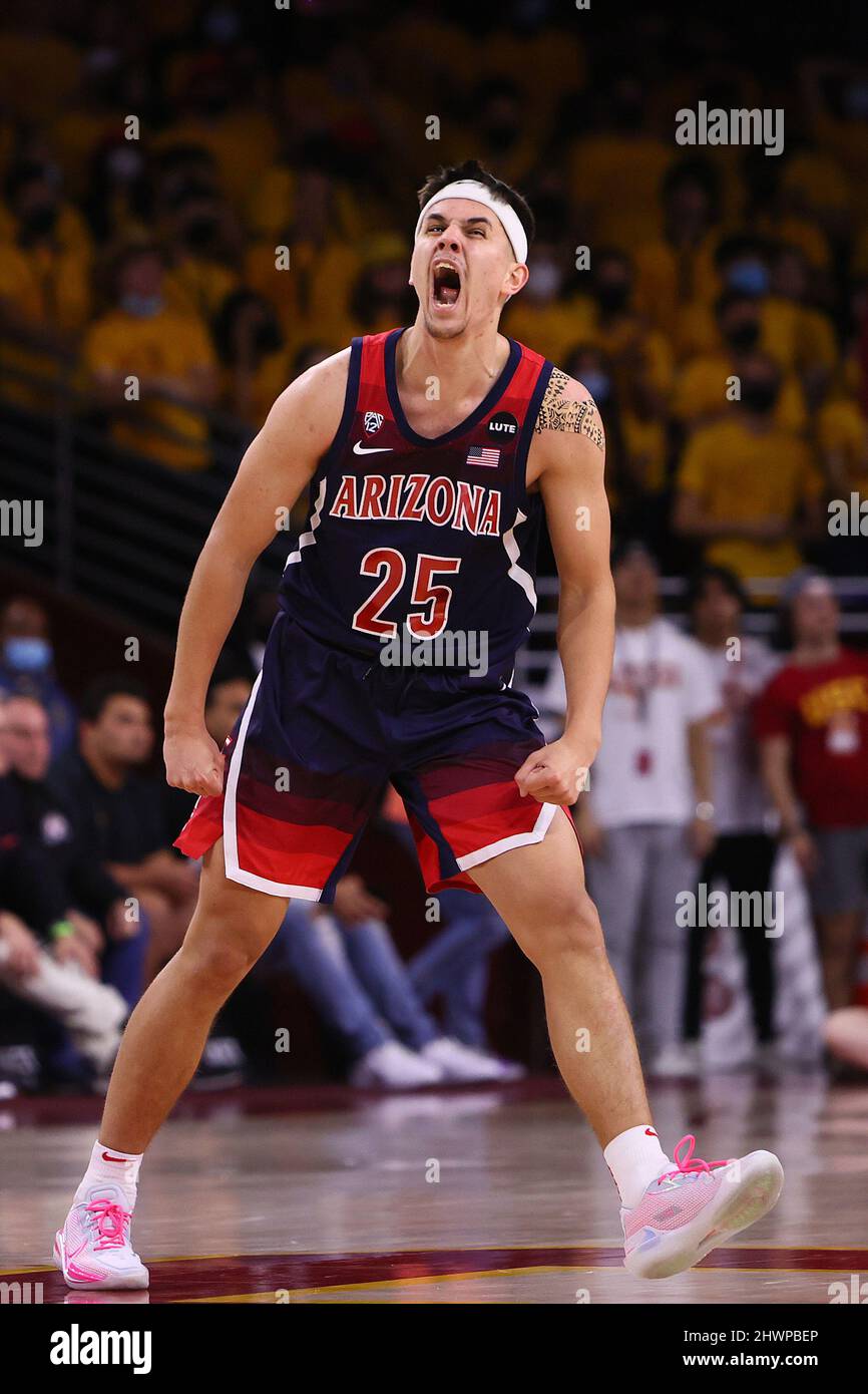Arizona Wildcats guard Kerr Kriisa (25) is fired up after making a play during an NCAA college
