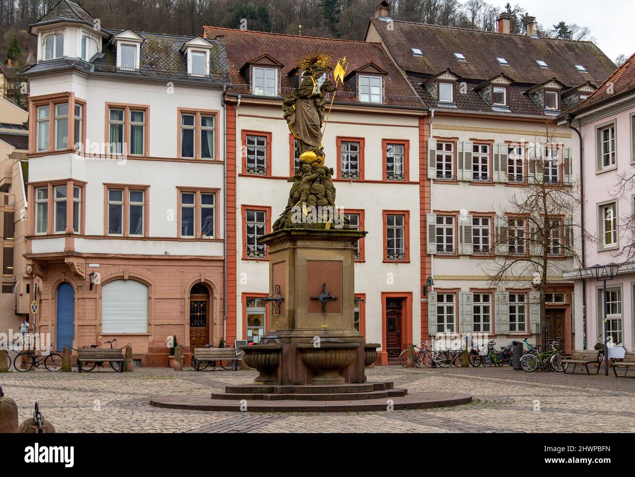 Impression around the Corn Market of Heidelberg in Germany at winter time Stock Photo