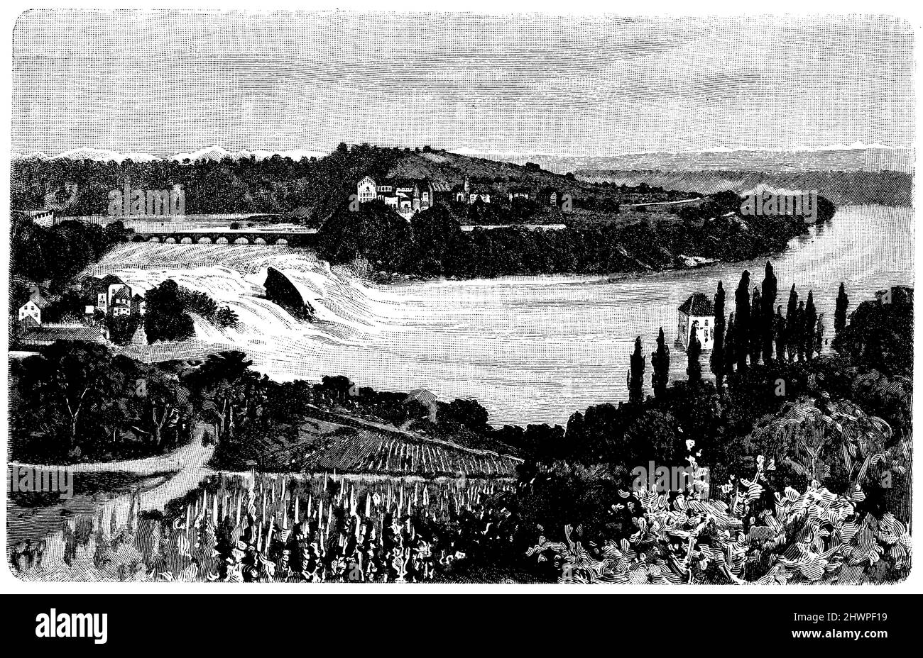 Rhine Falls near Schaffhausen, ,  (atlas, 1909), Rheinfall bei Schaffhausen, Chutes du Rhin près de Schaffhouse Stock Photo