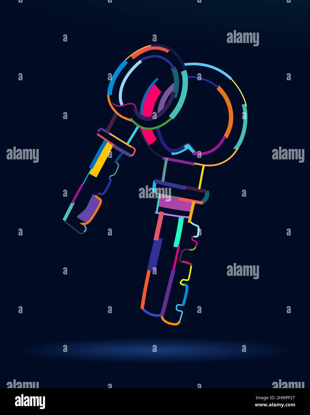 Abstract two vintage house keys in retro style from multicolored paints ...