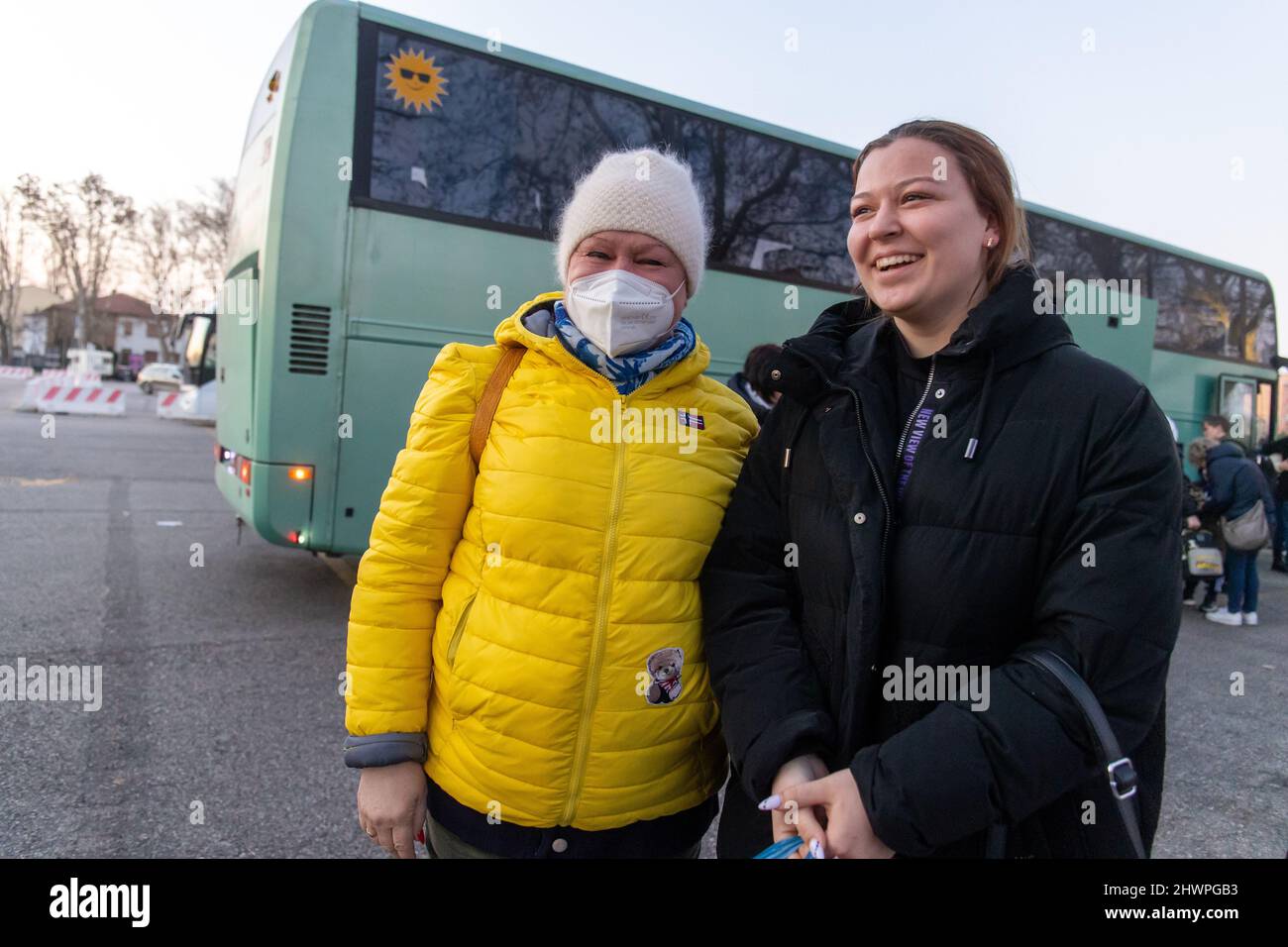 Ferrara, March 5, 2022. Ukraine refugees escaping from Russia Ukraine war arrive in Ferrara, Italy. Credit: Filippo Rubin / Alamy Live News Stock Photo