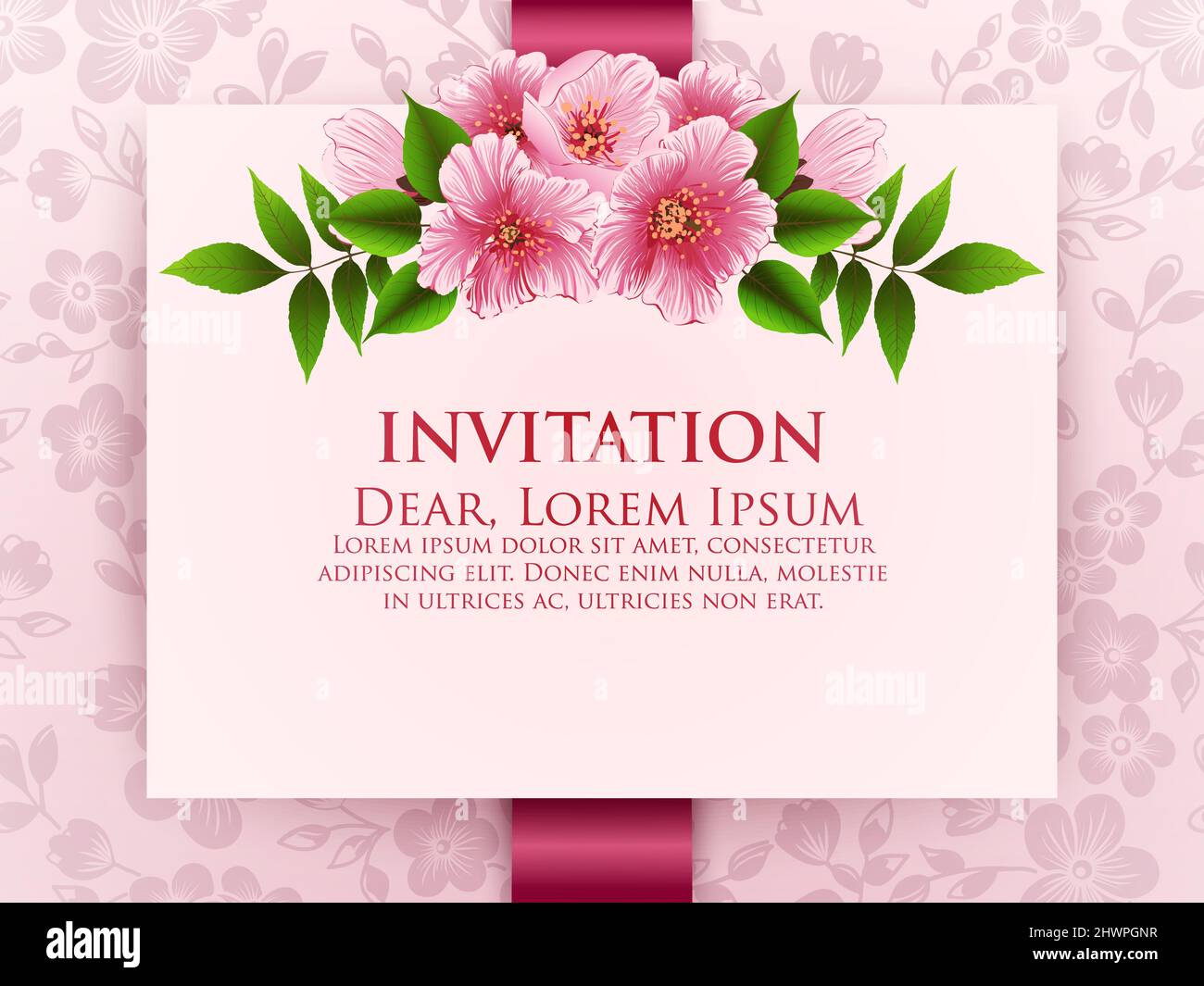 Wedding invitation card. Vector invitation card with floral background
