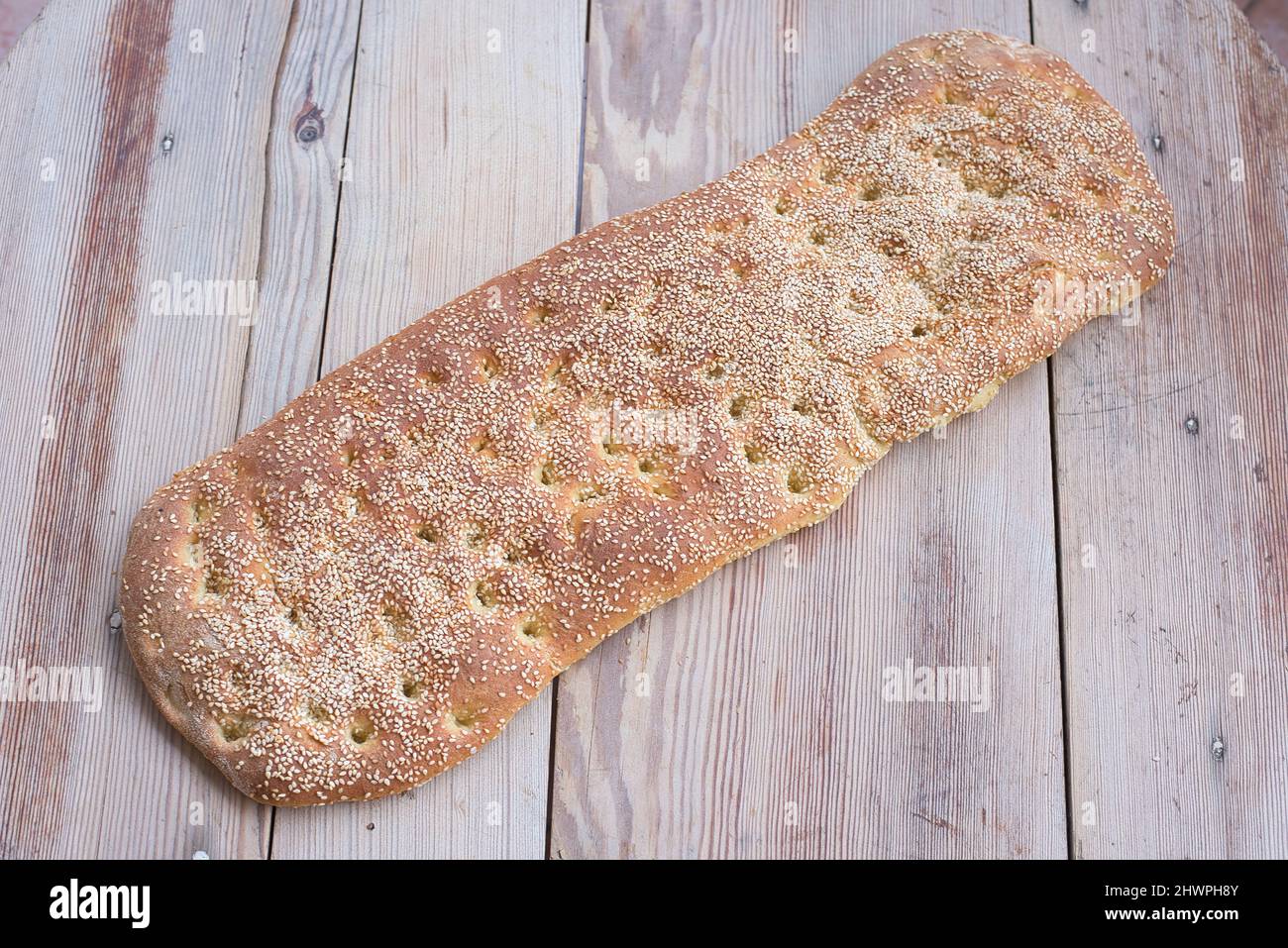 Bread with sesame, without dough, Greek traditional bread called lagana