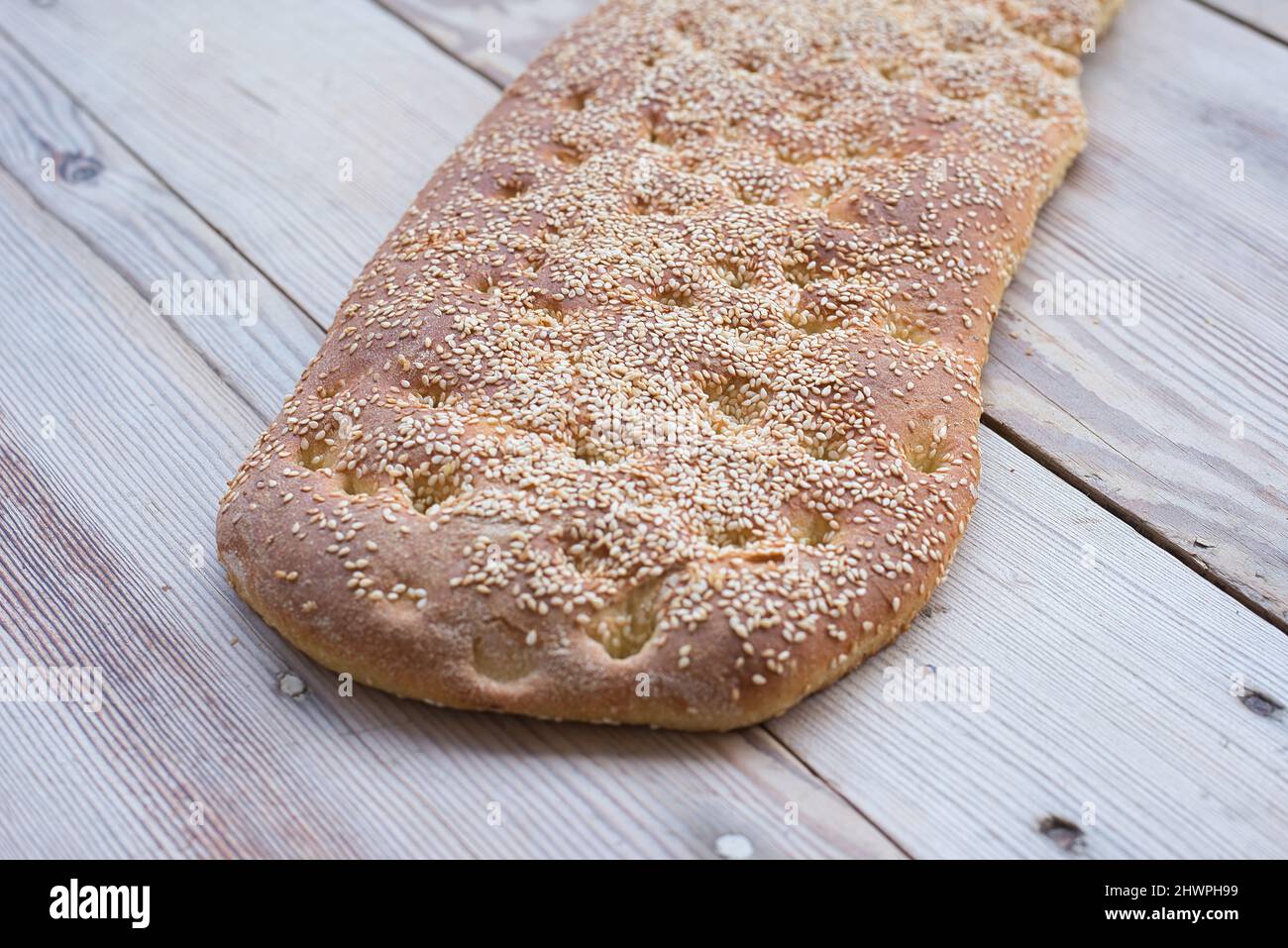 Bread with sesame, without dough, Greek traditional bread called lagana
