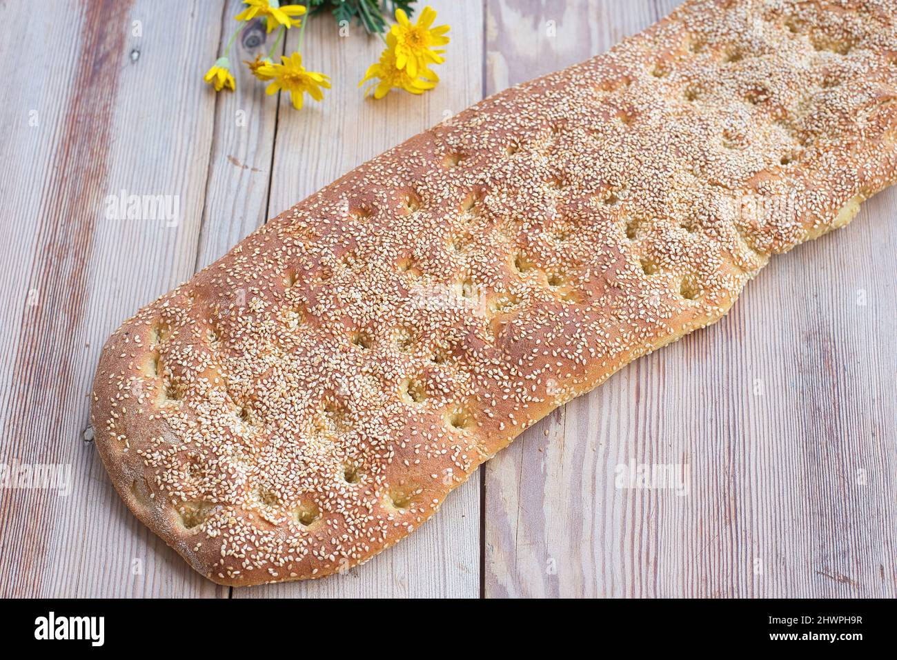 Bread with sesame, without dough, Greek traditional bread called lagana