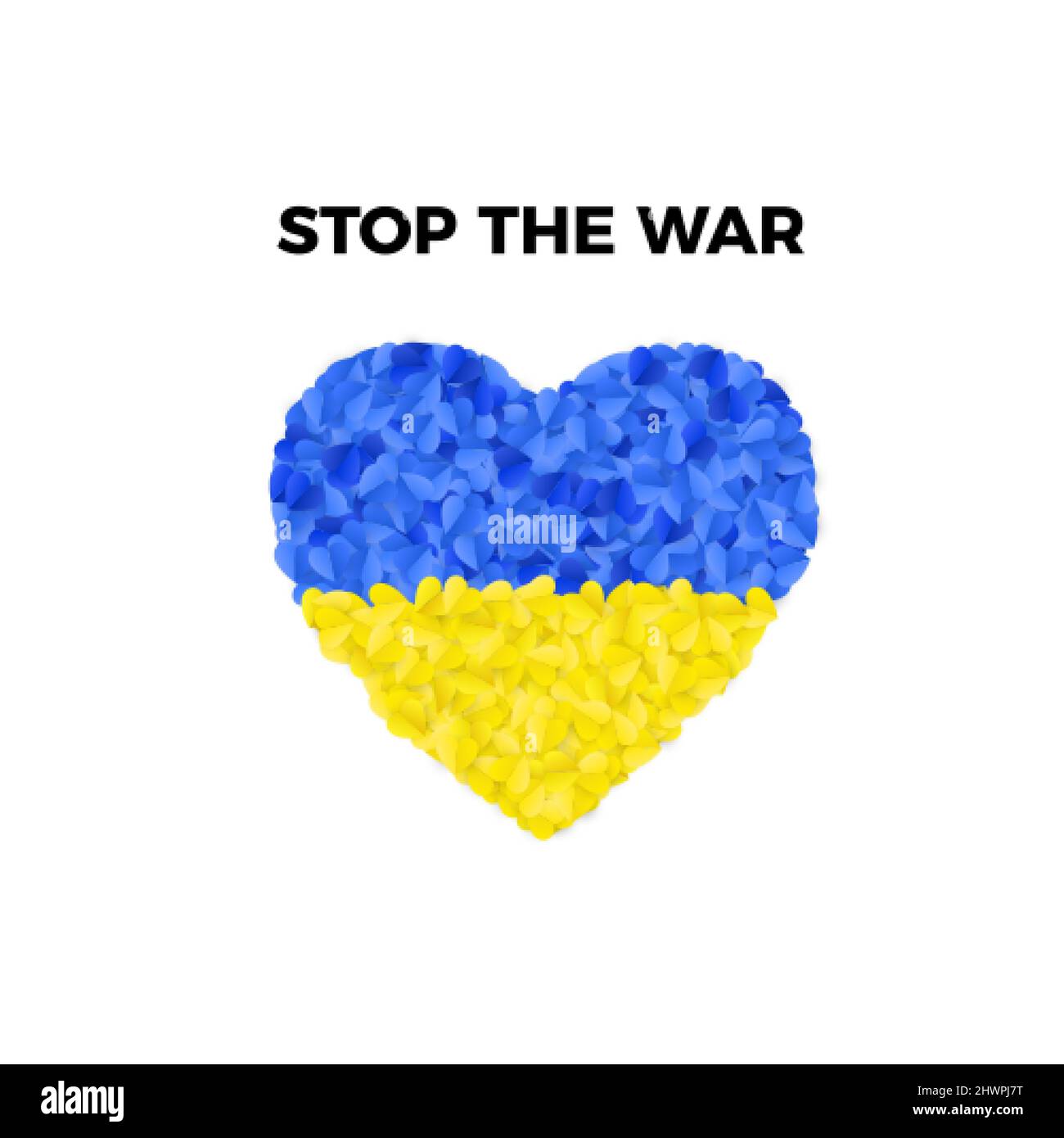 Stop the war banner template. Ukrainian blue and yellow flag with hearts. Peace symbol. Vector illustration Stock Vector